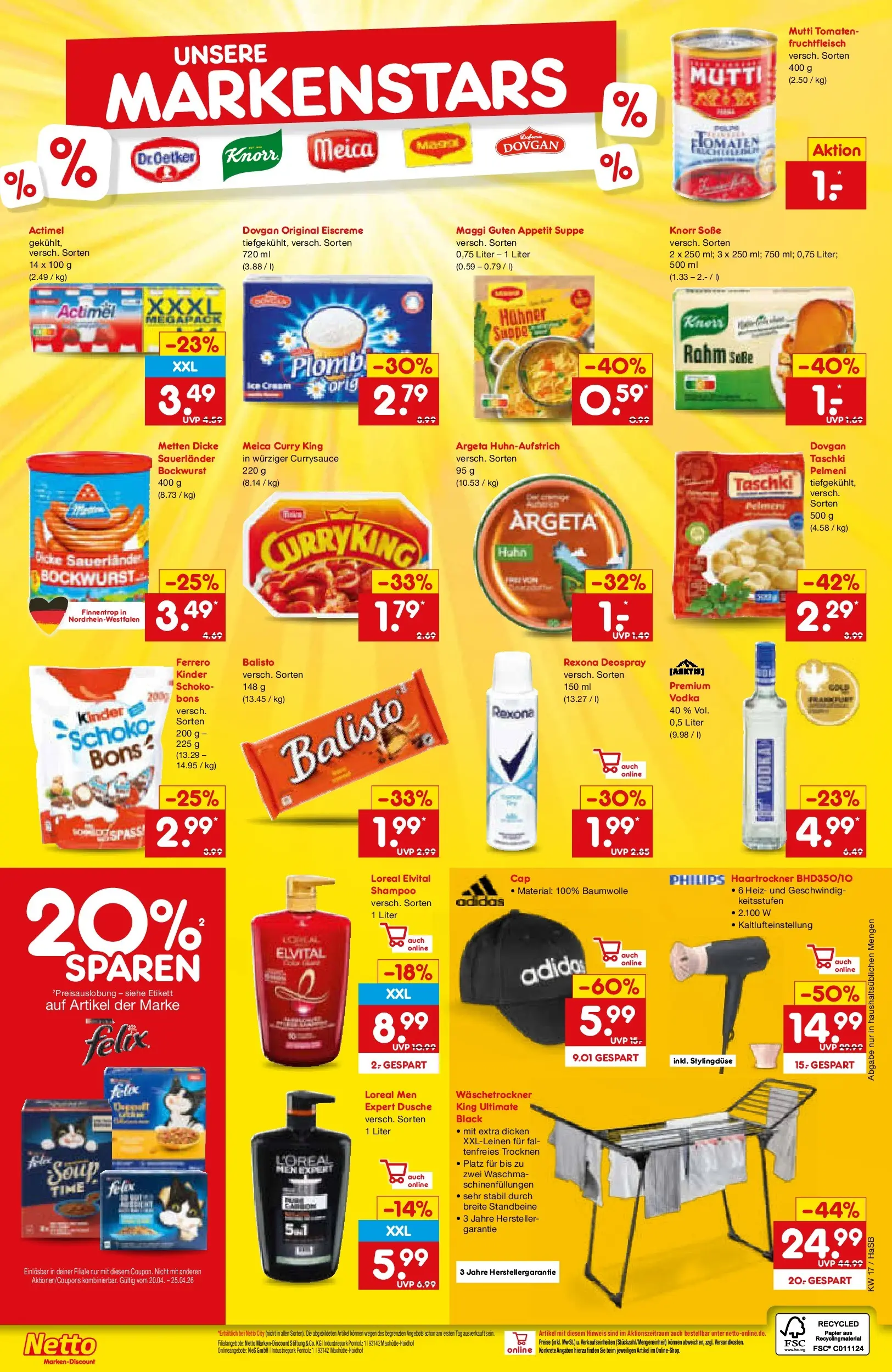 Netto Marken-Discount Prospekt Wuppertal	 (ab 20.04.2026) » Angebote | Seite: 29 | Produkte: Dusche, Soße, Deospray, Vodka