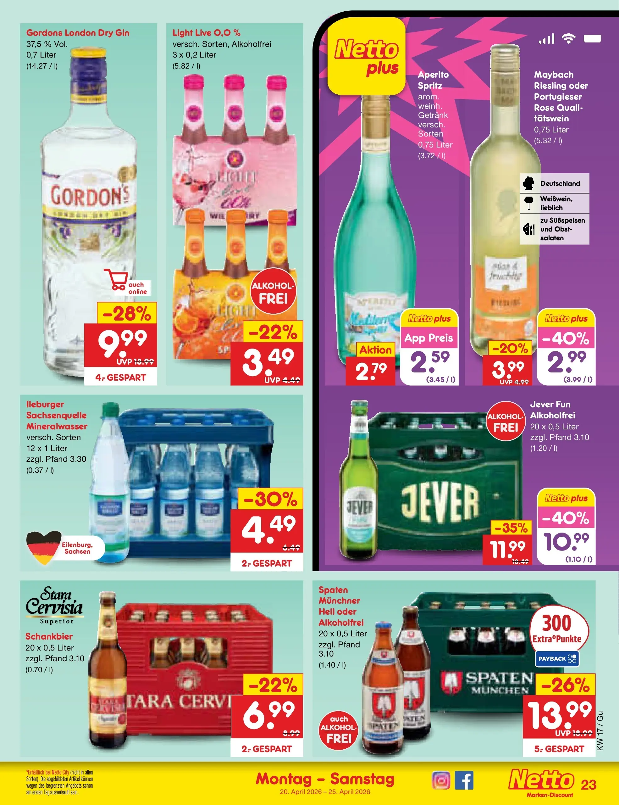 Netto Marken-Discount Prospekt Machern	 (ab 19.04.2026) » Angebote | Seite: 31 | Produkte: Mineralwasser, Obst, Jever, Gin