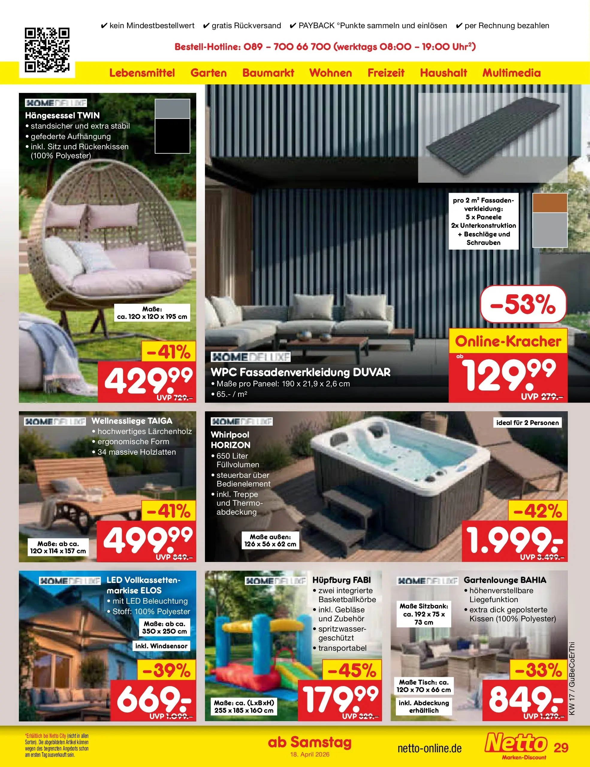 Netto Marken-Discount Prospekt Nordhausen	 (ab 19.04.2026) » Angebote | Seite: 43 | Produkte: Sitzbank, Kissen, Tisch