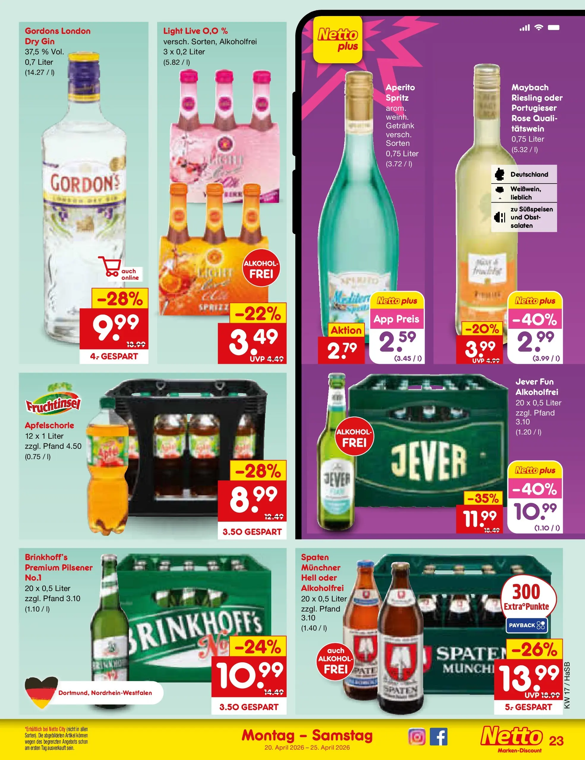 Netto Marken-Discount Prospekt Wuppertal	 (ab 20.04.2026) » Angebote | Seite: 31 | Produkte: Sprite, Obst, Jever, Gin