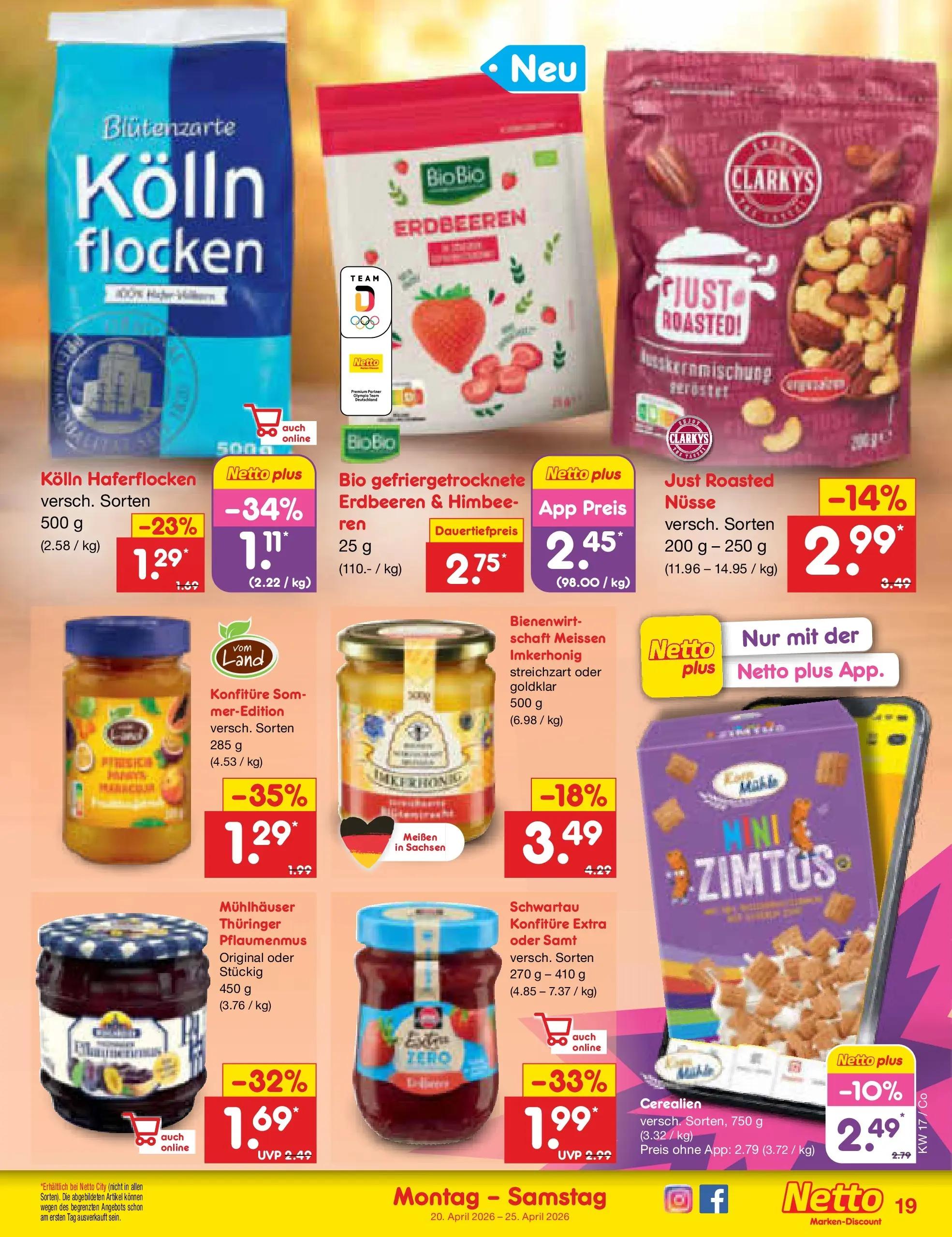 Netto Marken-Discount Prospekt Bitterfeld-Wolfen	 (ab 19.04.2026) » Angebote | Seite: 21 | Produkte: Kolln haferflocken, Kolln, Erdbeeren, Flocken