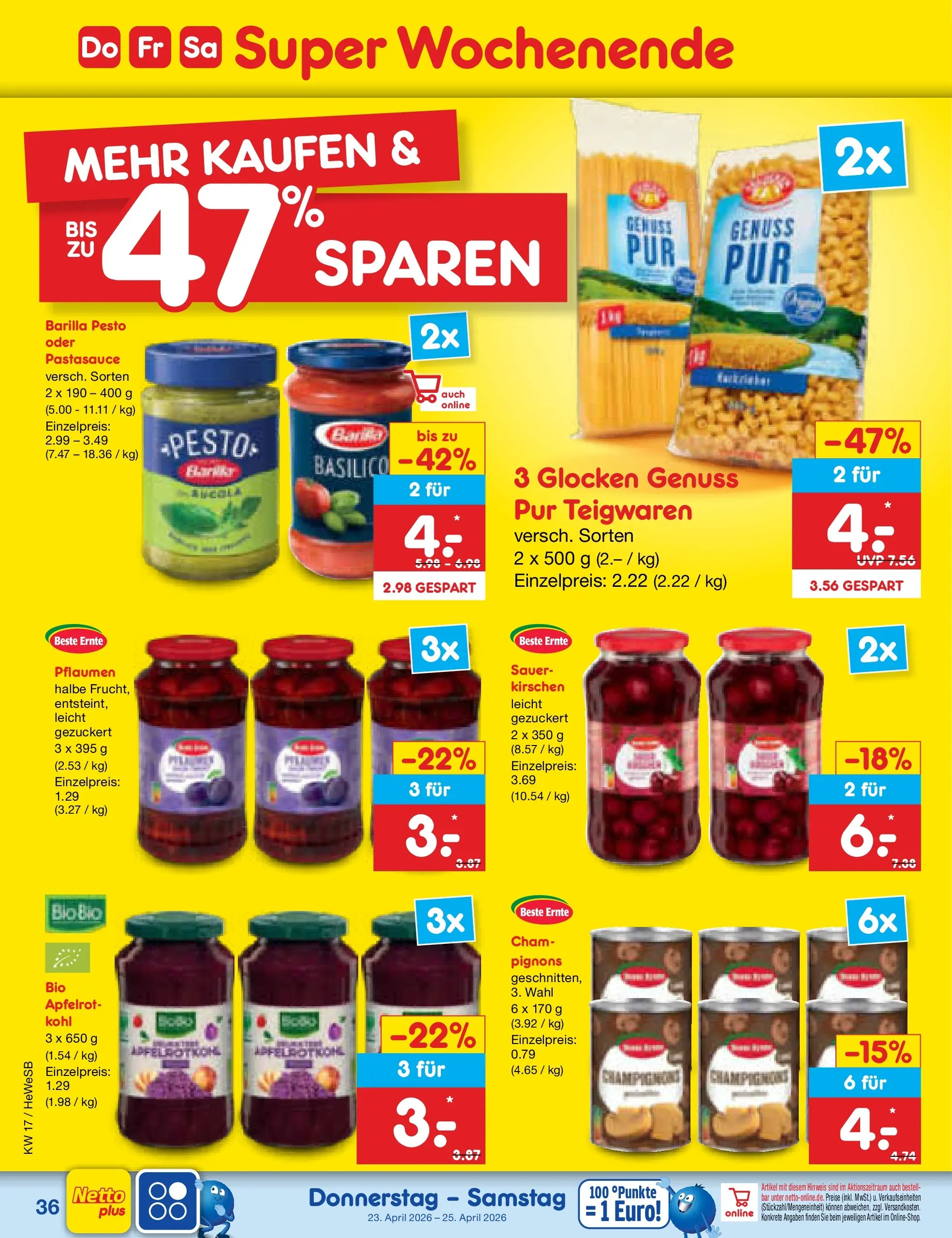 Netto Marken-Discount Prospekt Hamburg	 (ab 20.04.2026) » Angebote | Seite: 48 | Produkte: Pflaumen, Barilla, Barilla pesto, Kirschen
