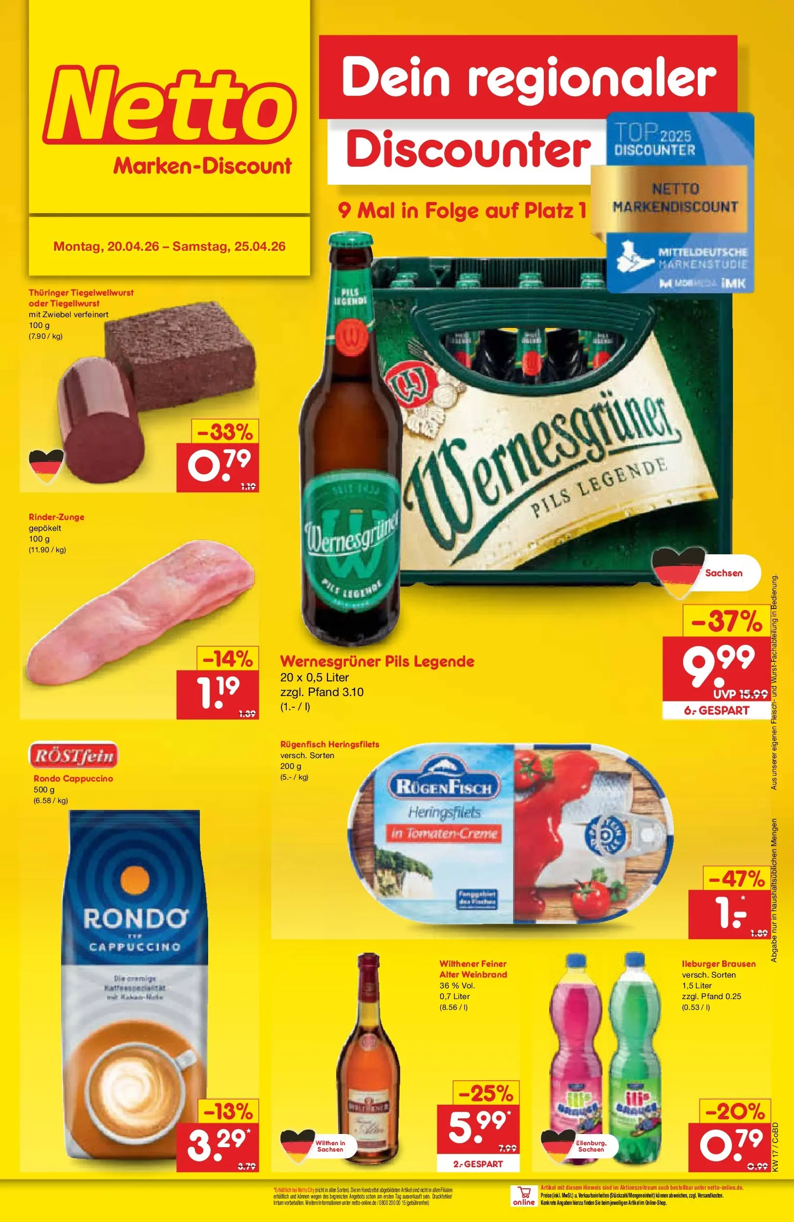 Netto Marken-Discount Prospekt Delitzsch	 (ab 20.04.2026) » Angebote | Seite: 28 | Produkte: Top, Wilthener, Wernesgruner, Fisch
