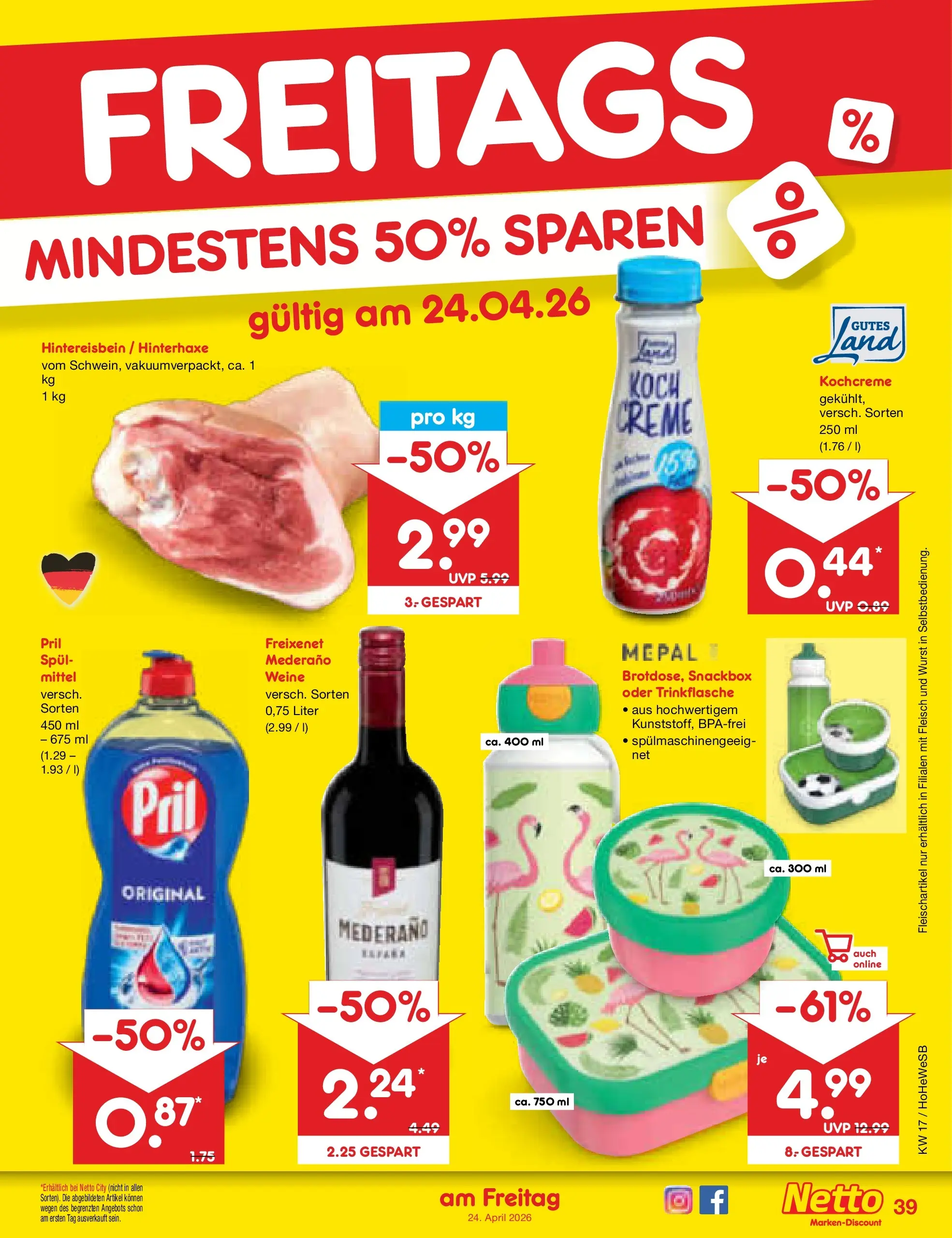 Netto Marken-Discount Prospekt Hamburg	 (ab 20.04.2026) » Angebote | Seite: 51 | Produkte: Freixenet, Wurst, Pril, Fleisch