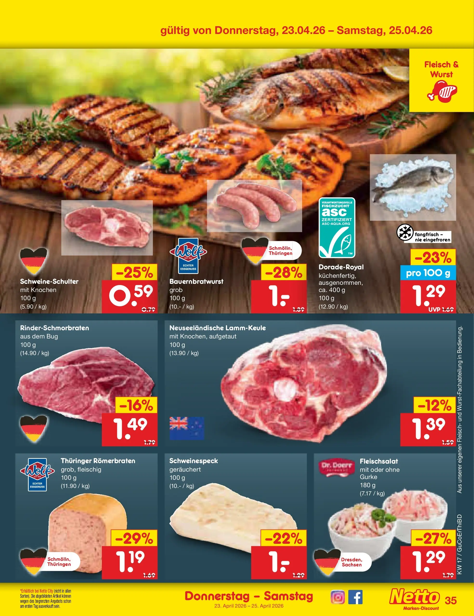 Netto Marken-Discount Prospekt Delitzsch	 (ab 20.04.2026) » Angebote | Seite: 51 | Produkte: Lammkeule, Wurst, Fleisch