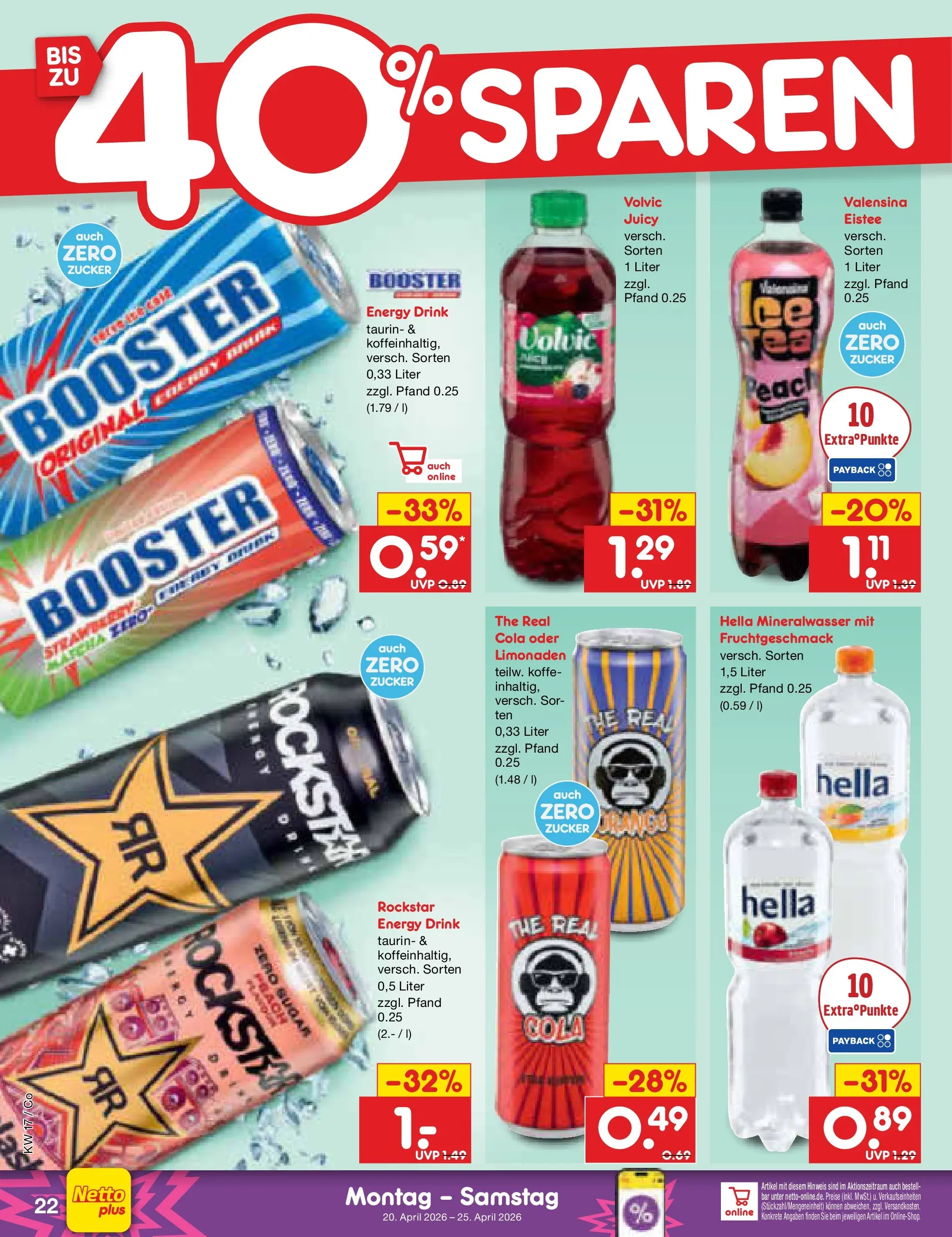 Netto Marken-Discount Prospekt Bitterfeld-Wolfen	 (ab 19.04.2026) » Angebote | Seite: 30 | Produkte: Rockstar energy, Energy, Zucker, Volvic