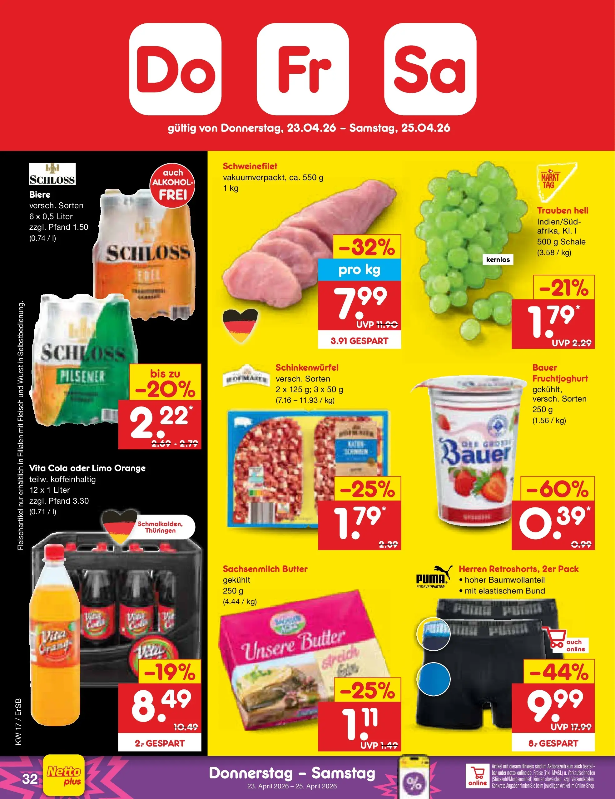 Netto Marken-Discount Prospekt Nordhausen	 (ab 19.04.2026) » Angebote | Seite: 48 | Produkte: Cola, Fruchtjoghurt, Schweinefilet, Fleisch