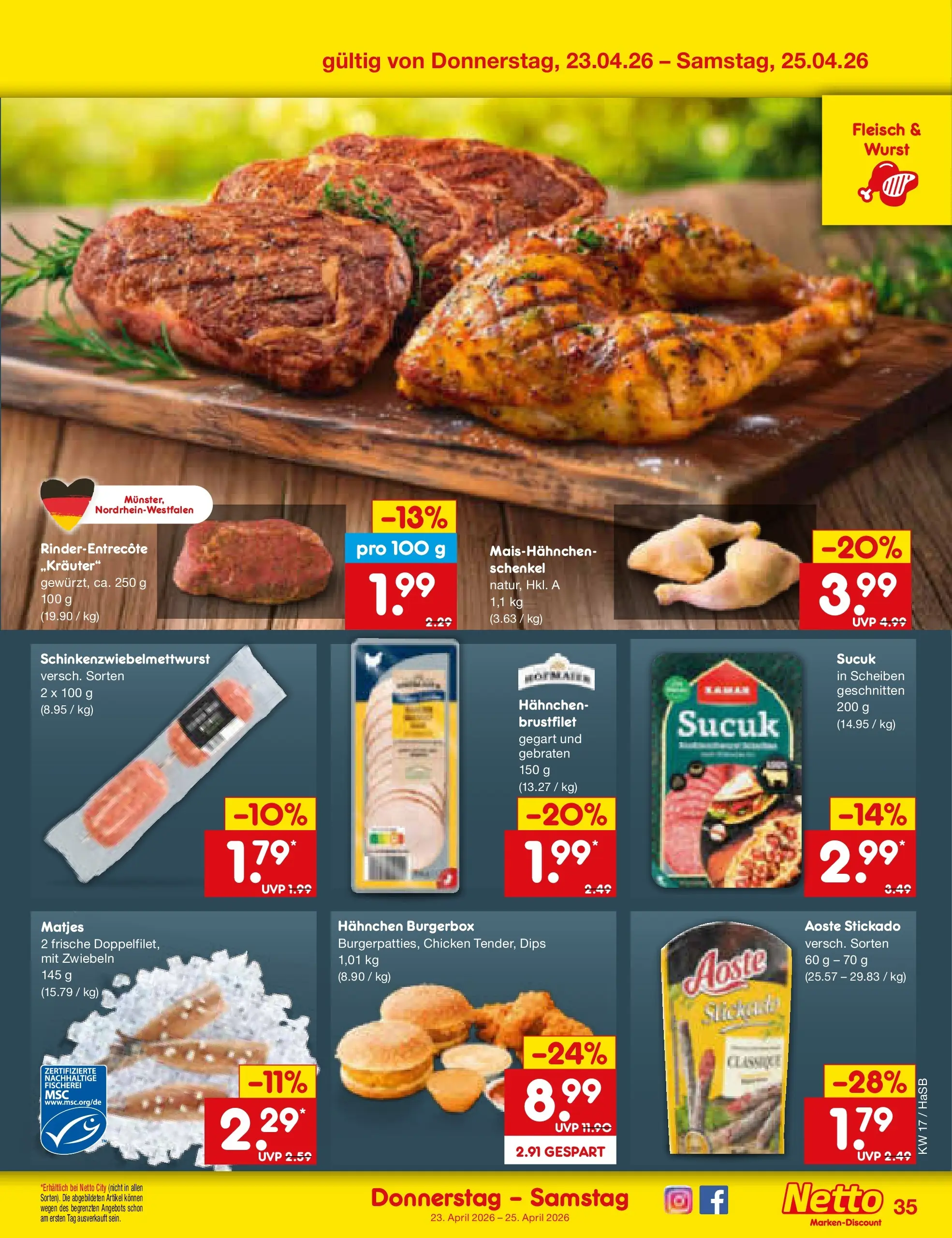 Netto Marken-Discount Prospekt Wuppertal	 (ab 20.04.2026) » Angebote | Seite: 51 | Produkte: Hahnchen, Zwiebeln, Wurst, Fleisch