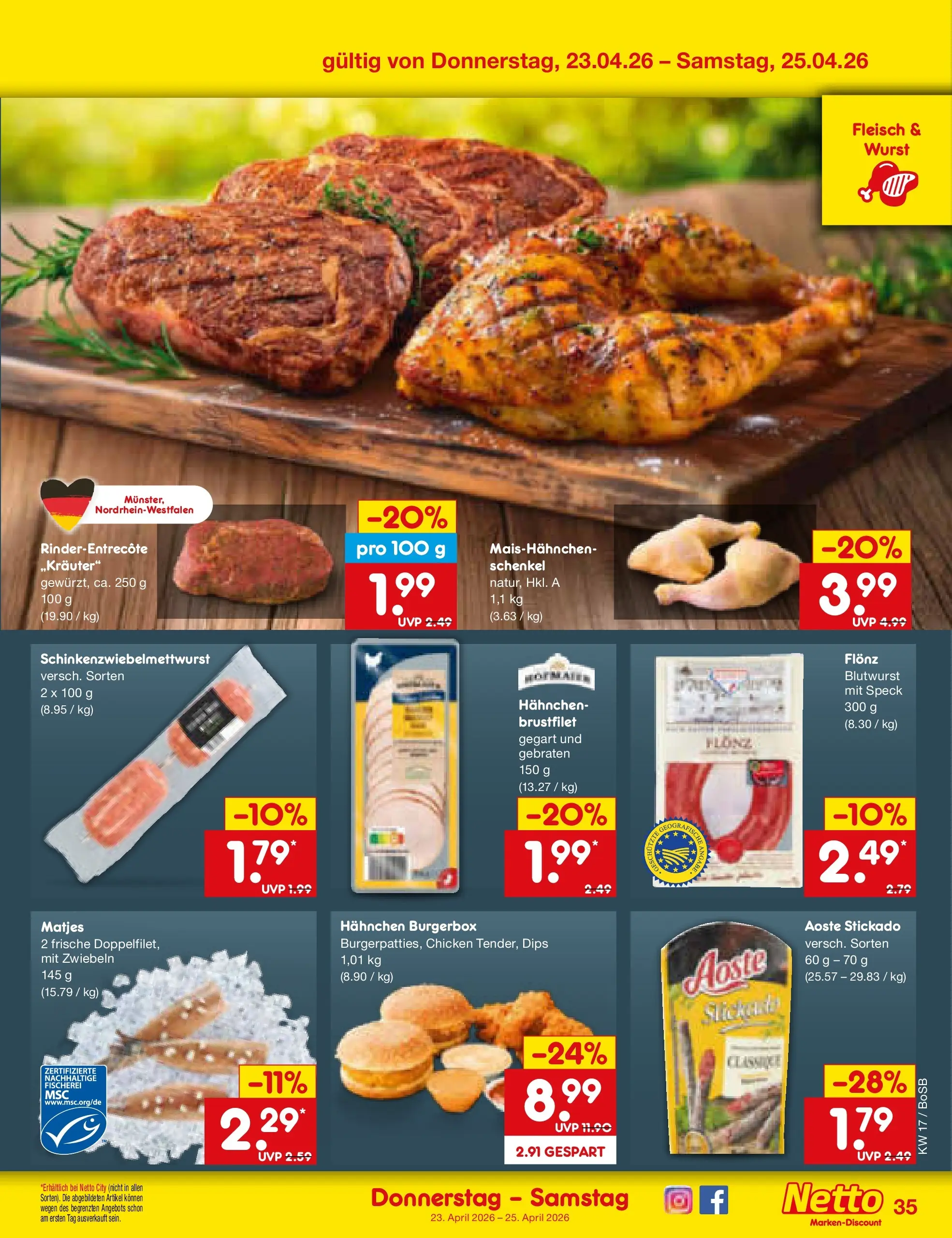 Netto Marken-Discount Prospekt Stadtlohn	 (ab 20.04.2026) » Angebote | Seite: 51 | Produkte: Hahnchen, Zwiebeln, Wurst, Fleisch