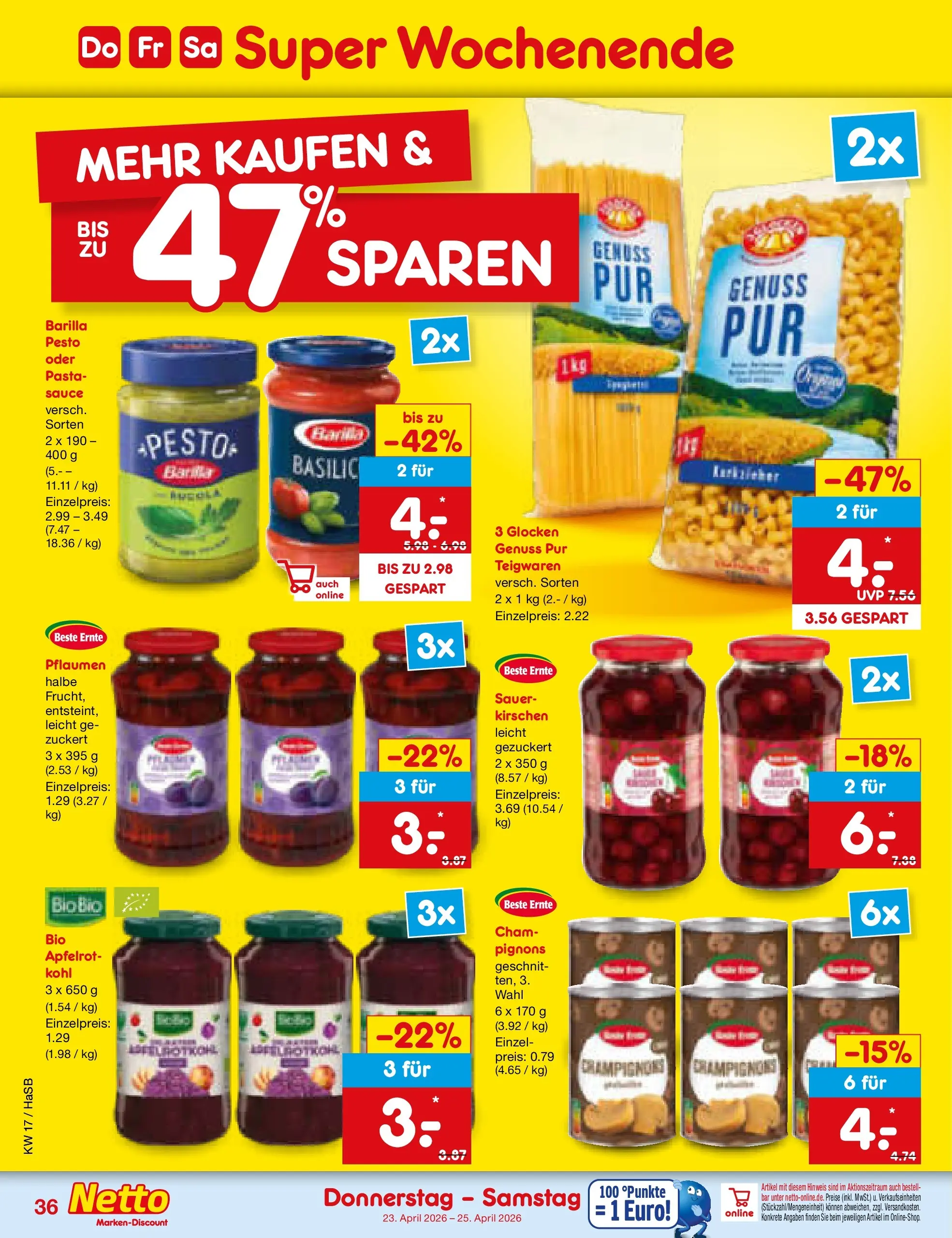 Netto Marken-Discount Prospekt Wuppertal	 (ab 20.04.2026) » Angebote | Seite: 52 | Produkte: Barilla, Barilla pesto, Kirschen, Pasta