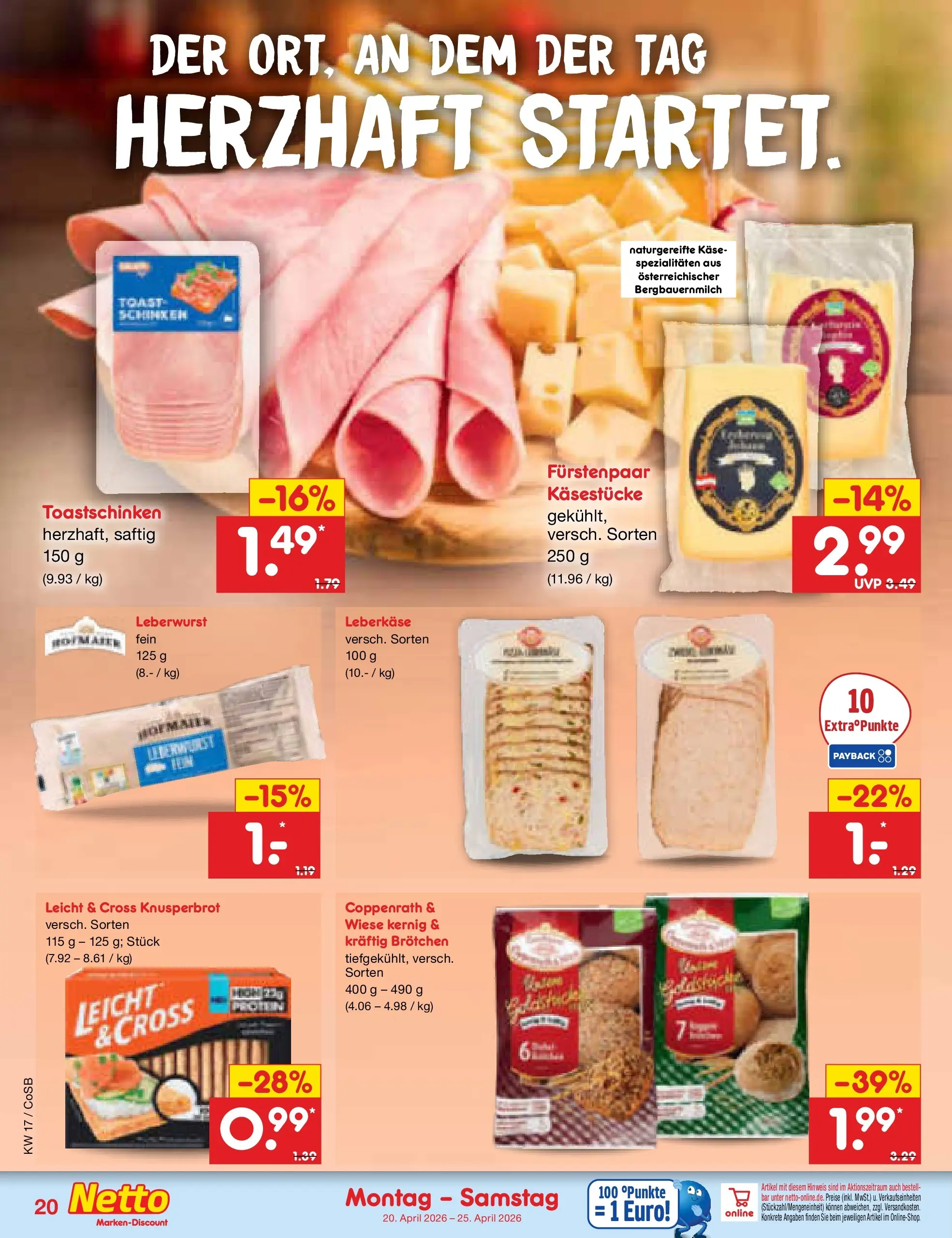 Netto Marken-Discount Prospekt Bitterfeld-Wolfen	 (ab 19.04.2026) » Angebote | Seite: 22 | Produkte: Käse, Toast, Toastschinken, Leberkase