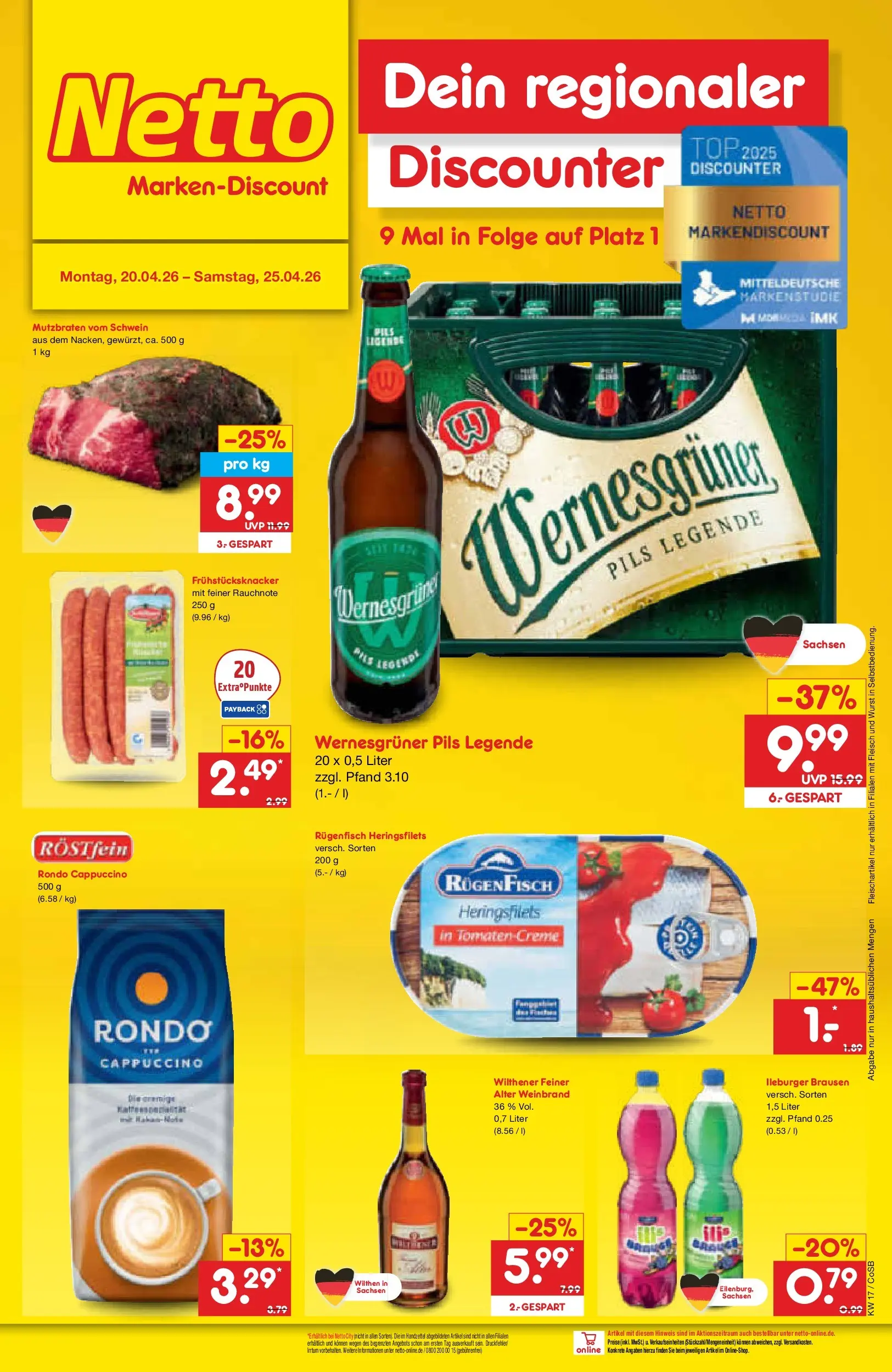 Netto Marken-Discount Prospekt Bitterfeld-Wolfen	 (ab 19.04.2026) » Angebote | Seite: 28 | Produkte: Wilthener, Wernesgruner, Tomaten, Wurst