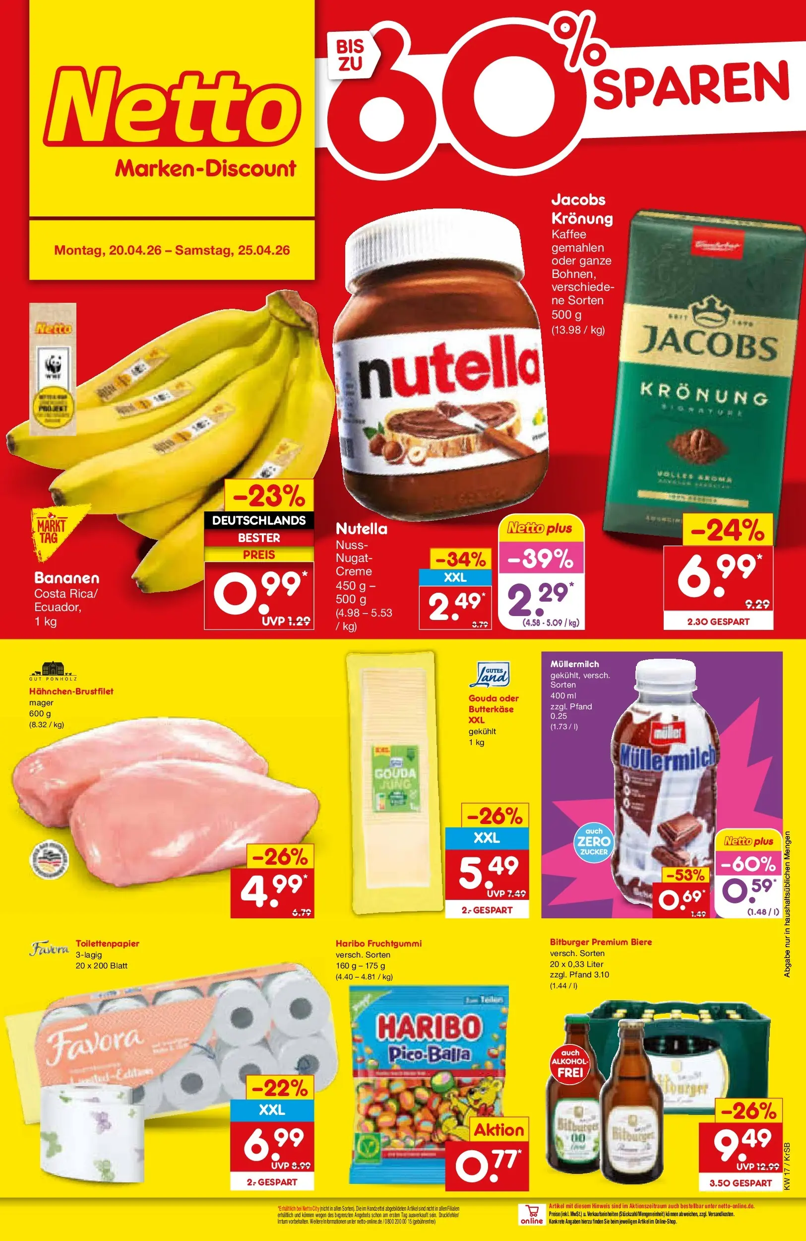 Netto Marken-Discount Prospekt Jüchen	 (ab 20.04.2026) » Angebote | Seite: 28 | Produkte: Haribo, Kaffee, Gouda, Bananen