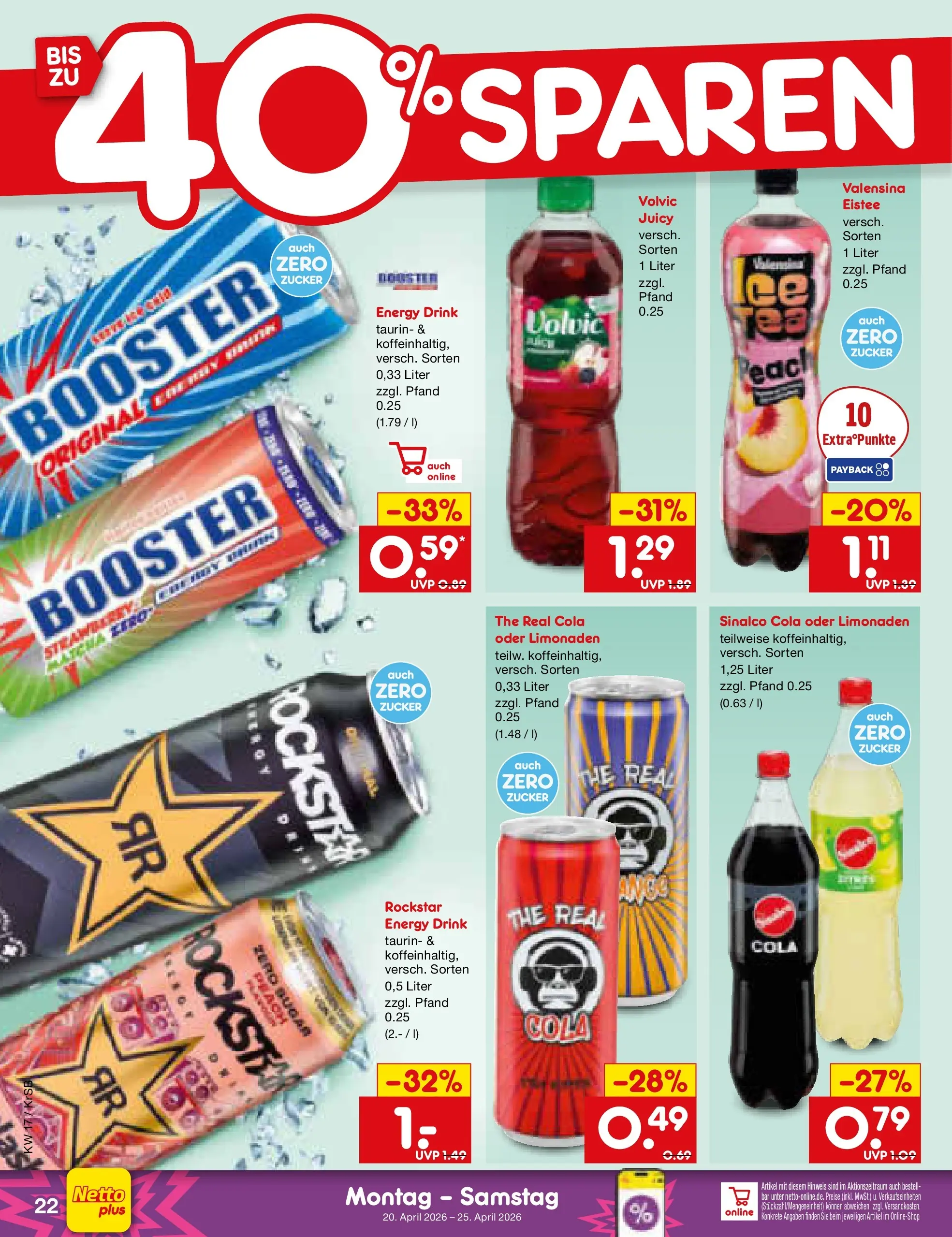 Netto Marken-Discount Prospekt Jüchen	 (ab 20.04.2026) » Angebote | Seite: 30 | Produkte: Sinalco, Energy, Valensina, Zucker