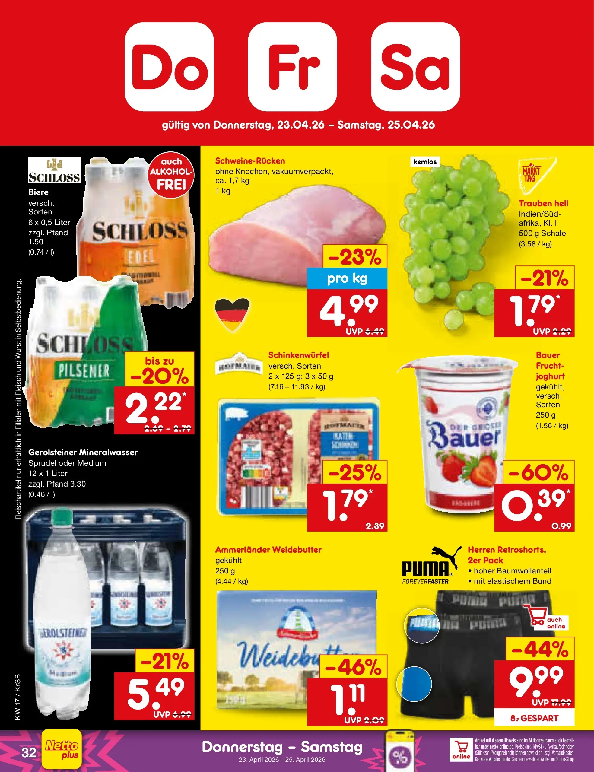 Netto Marken-Discount Prospekt Jüchen	 (ab 20.04.2026) » Angebote | Seite: 48 | Produkte: Trauben, Mineralwasser, Wurst, Gerolsteiner