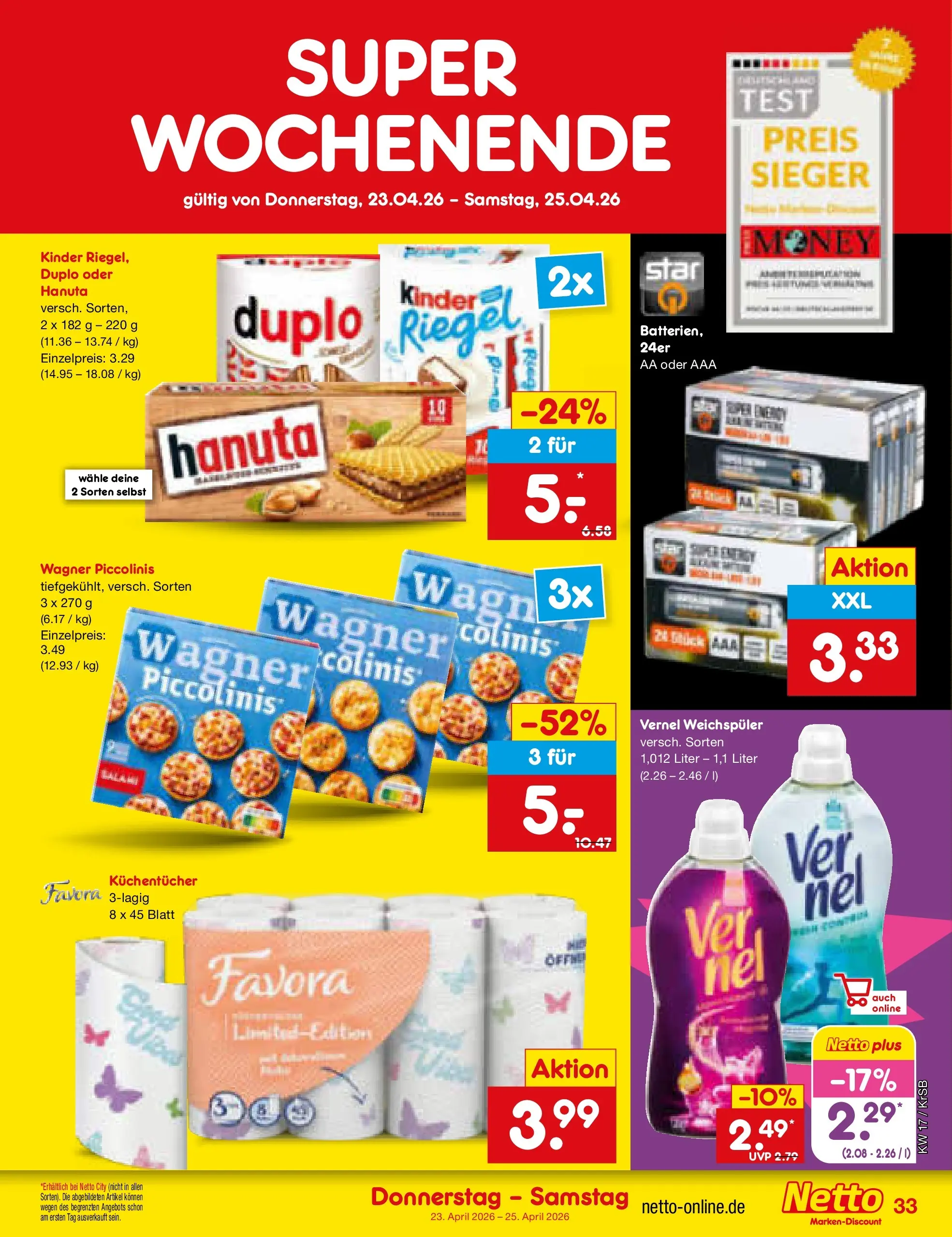 Netto Marken-Discount Prospekt Jüchen	 (ab 20.04.2026) » Angebote | Seite: 49 | Produkte: Weichspüler, Piccolinis, Vernel