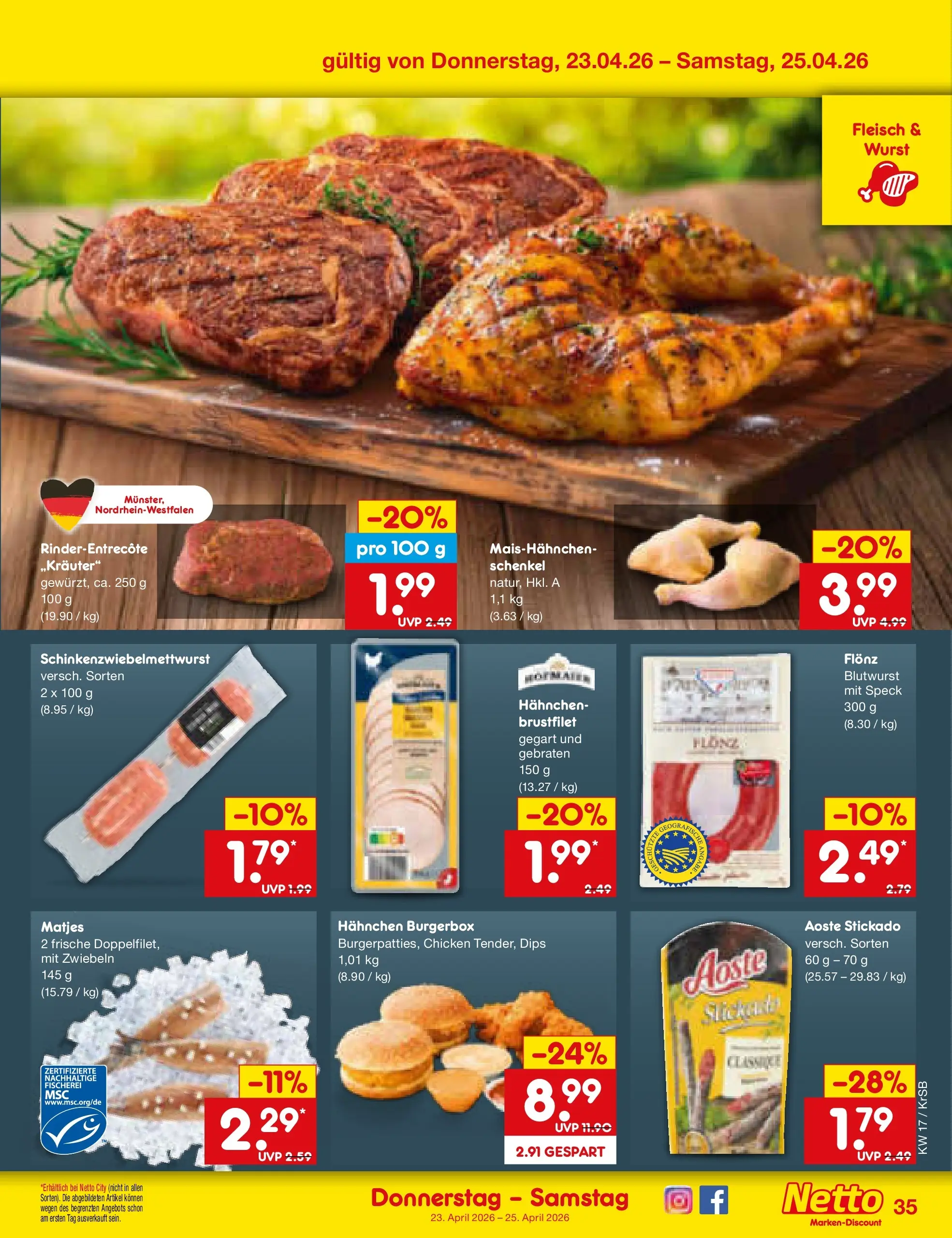 Netto Marken-Discount Prospekt Jüchen	 (ab 20.04.2026) » Angebote | Seite: 51 | Produkte: Hahnchen, Zwiebeln, Wurst, Fleisch