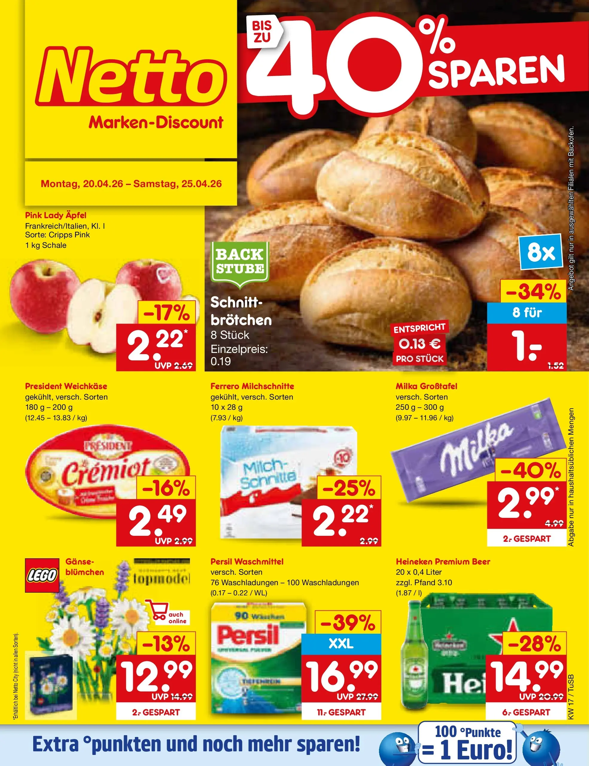 Netto Marken-Discount Prospekt Lahr-Langenwinkel	 (ab 20.04.2026) » Angebote | Seite: 1 | Produkte: Milch, Äpfel, Milka, Waschmittel