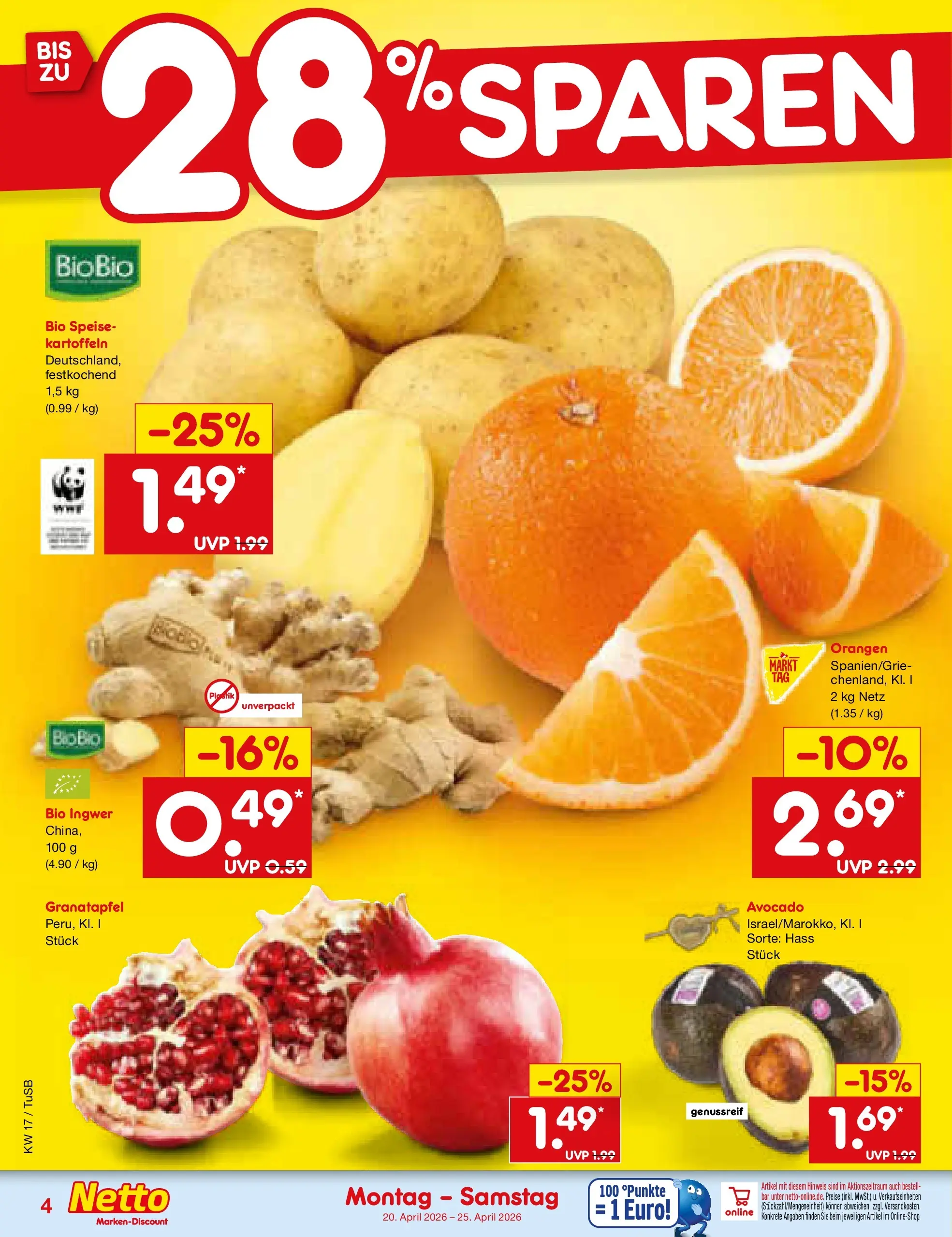 Netto Marken-Discount Prospekt Lahr-Langenwinkel	 (ab 20.04.2026) » Angebote | Seite: 6 | Produkte: Granatapfel, Orangen, Avocado, Kartoffeln