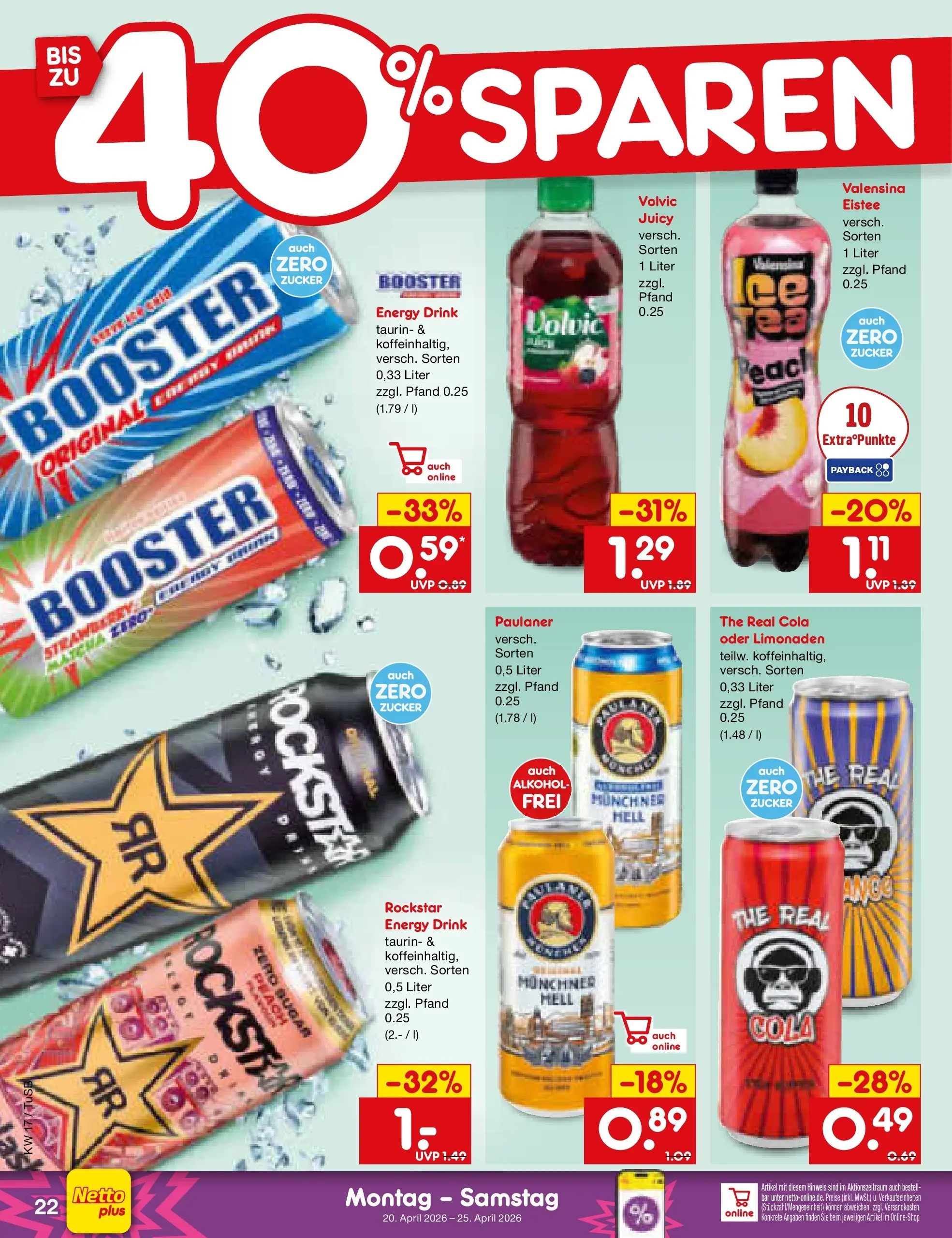 Netto Marken-Discount Prospekt Lahr-Langenwinkel	 (ab 20.04.2026) » Angebote | Seite: 23 | Produkte: Rockstar energy, Zucker, Volvic, Paulaner