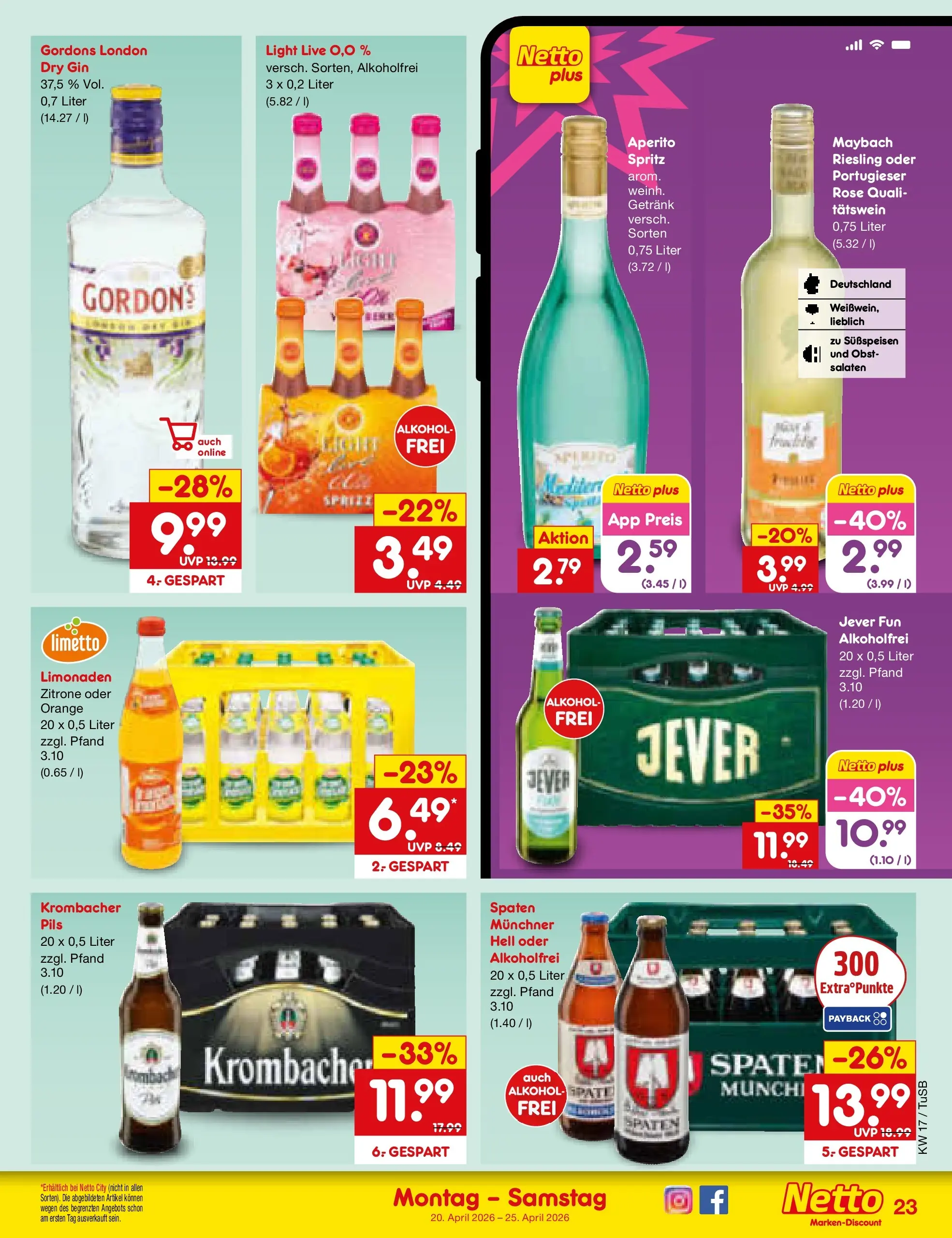Netto Marken-Discount Prospekt Lahr-Langenwinkel	 (ab 20.04.2026) » Angebote | Seite: 30 | Produkte: Pils, Jever, Krombacher, Gin