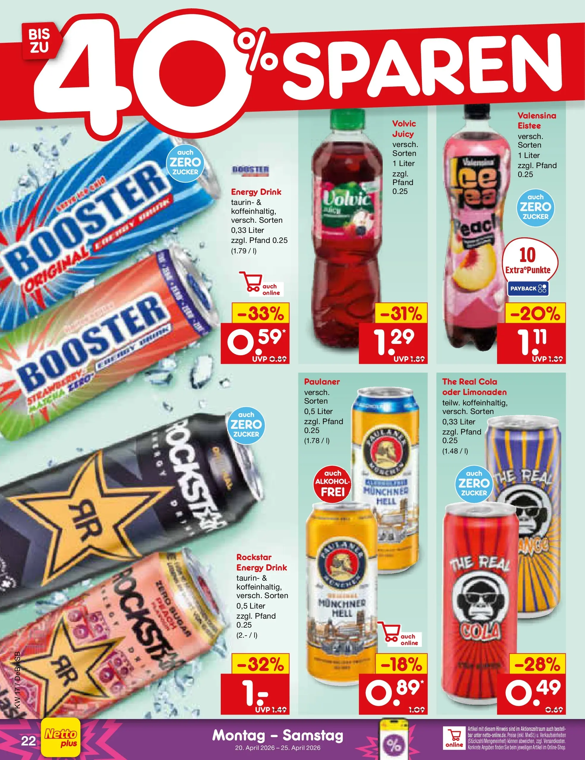 Netto Marken-Discount Prospekt Waiblingen-Bittenfeld	 (ab 19.04.2026) » Angebote | Seite: 30 | Produkte: Rockstar energy, Cola, Valensina, Volvic