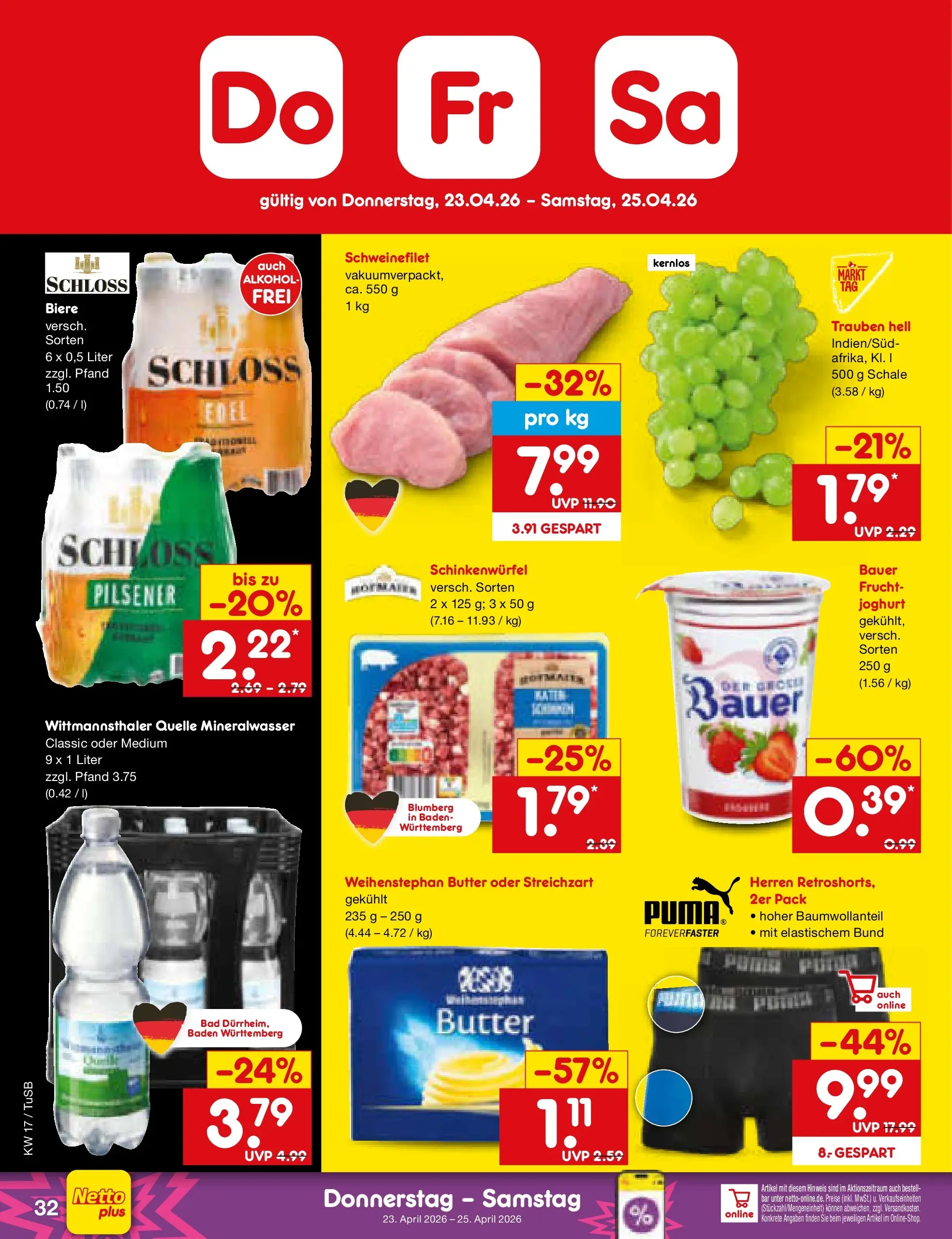 Netto Marken-Discount Prospekt Lahr-Langenwinkel	 (ab 20.04.2026) » Angebote | Seite: 47 | Produkte: Butter, Trauben, Bad, Weihenstephan butter