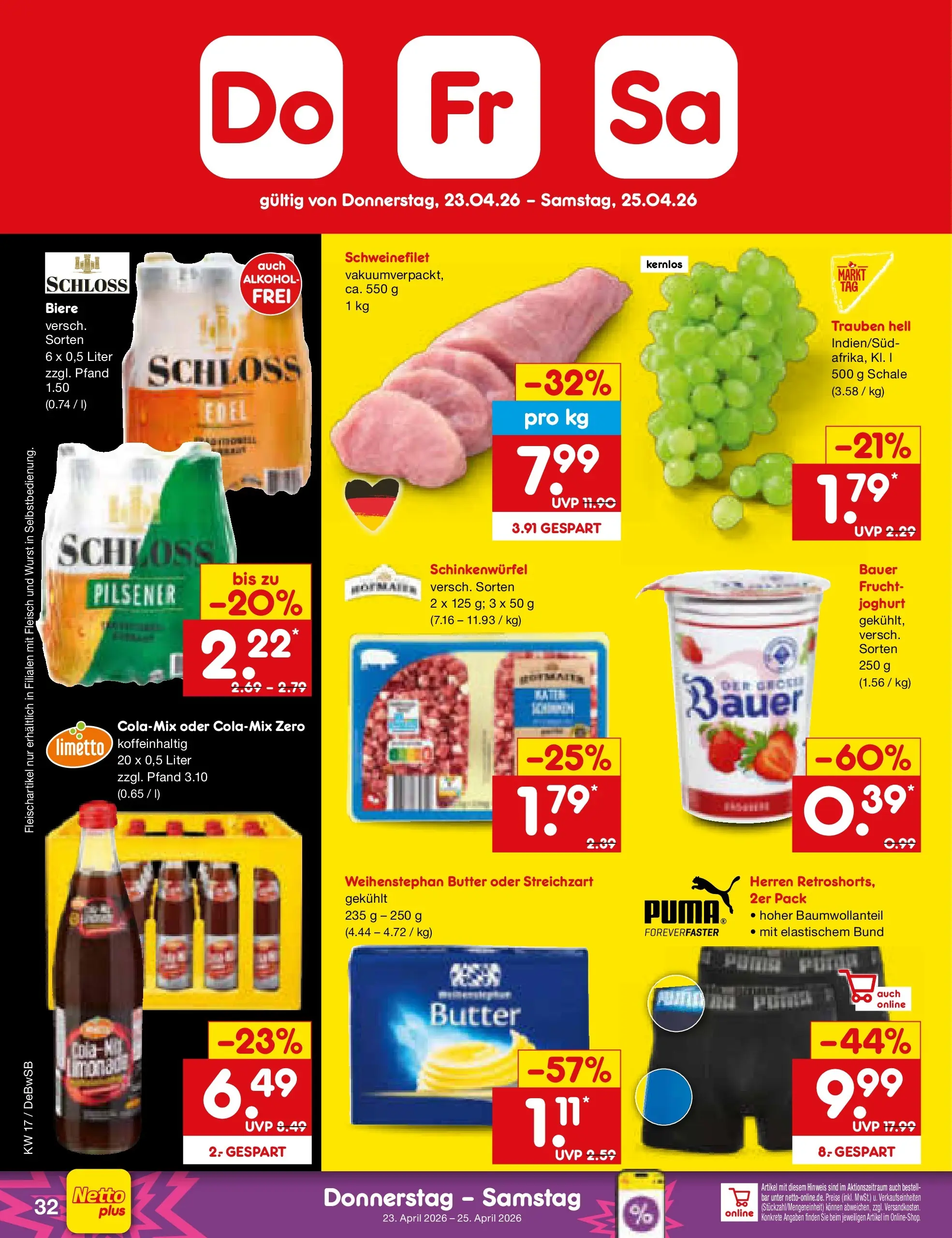 Netto Marken-Discount Prospekt Waiblingen-Bittenfeld	 (ab 19.04.2026) » Angebote | Seite: 48 | Produkte: Weihenstephan butter, Schweinefilet, Wurst, Fleisch