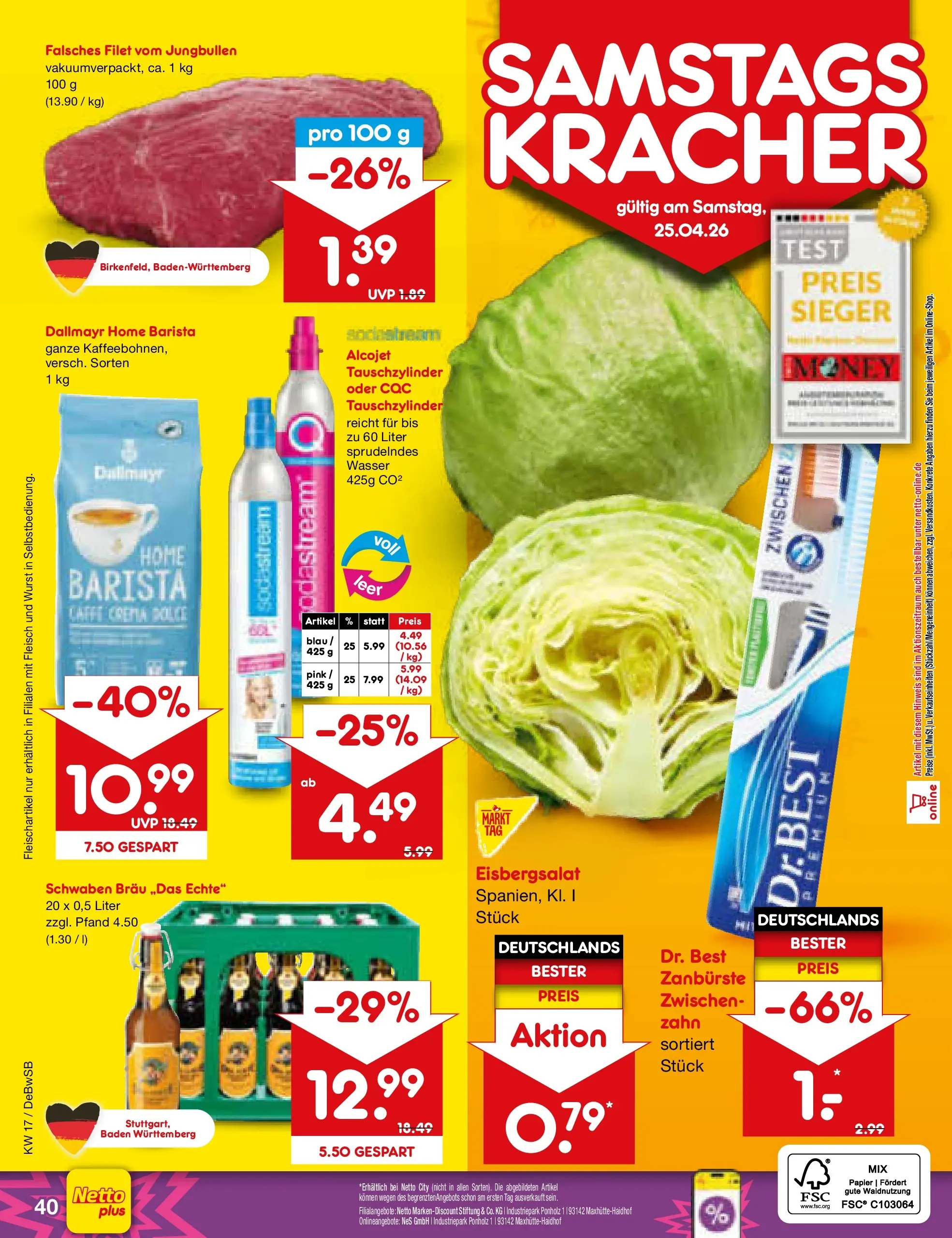 Netto Marken-Discount Prospekt Waiblingen-Bittenfeld	 (ab 19.04.2026) » Angebote | Seite: 56 | Produkte: Eisbergsalat, Dallmayr, Wasser, Fleisch