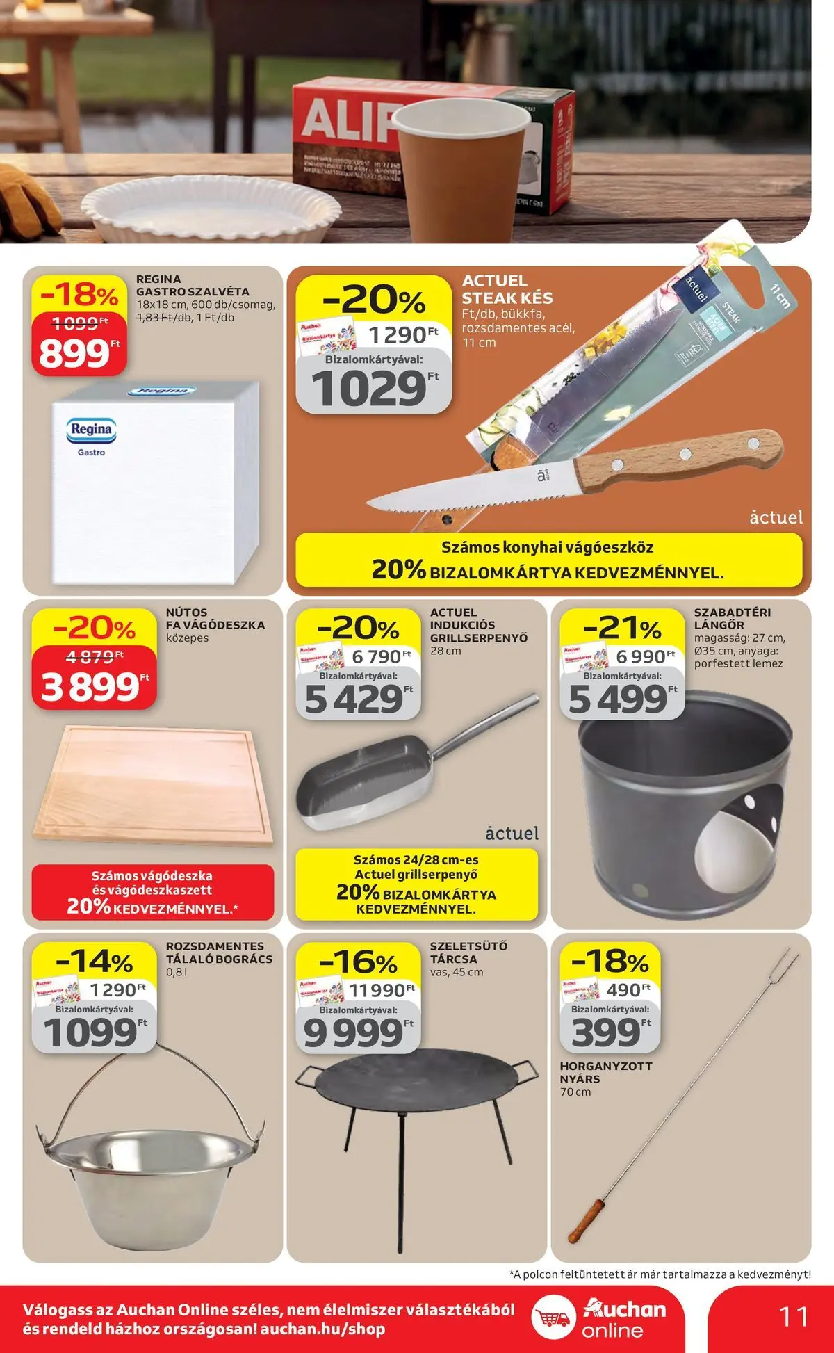 Auchan akciós újság Szolnok - 2026.04.16. -tól/töl > akció, lapozható szórólap 🛍️ | Oldal: 11 | Termékek: Nyárs, Lemez, Vágódeszka, Bogrács