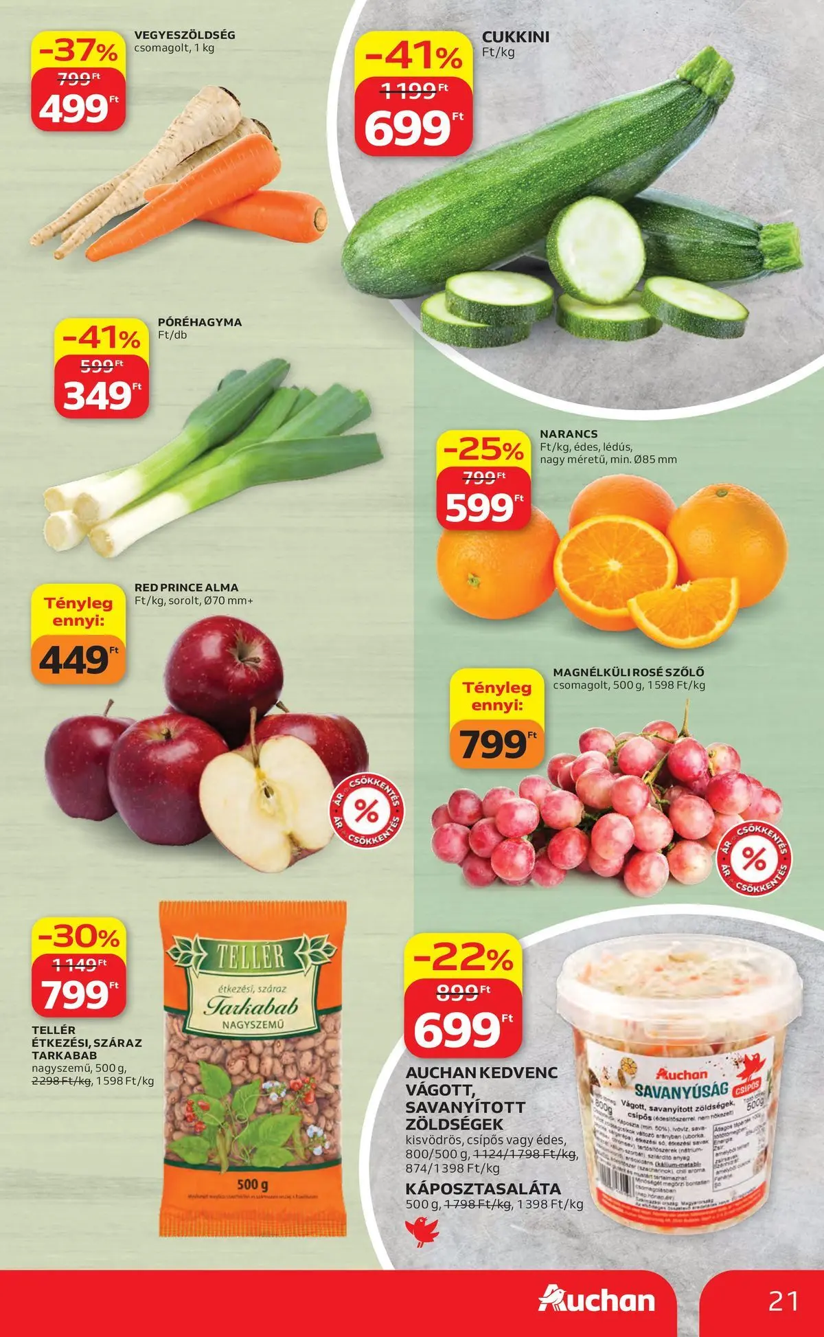 Auchan akciós újság Szolnok - 2026.04.16. -tól/töl > akció, lapozható szórólap 🛍️ | Oldal: 21 | Termékek: Chili, Szőlő, Cukkini, Narancs