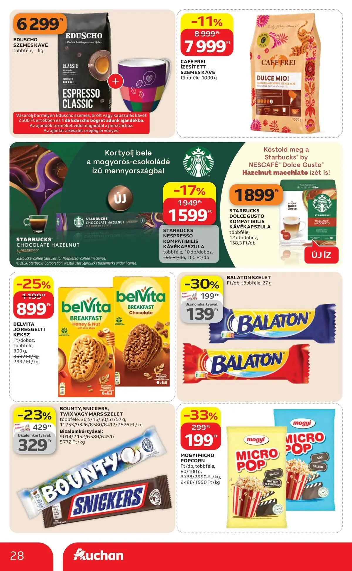 Auchan akciós újság Szolnok - 2026.04.16. -tól/töl > akció, lapozható szórólap 🛍️ | Oldal: 28 | Termékek: Nescafé, Popcorn, Kávé, Szemes kávé
