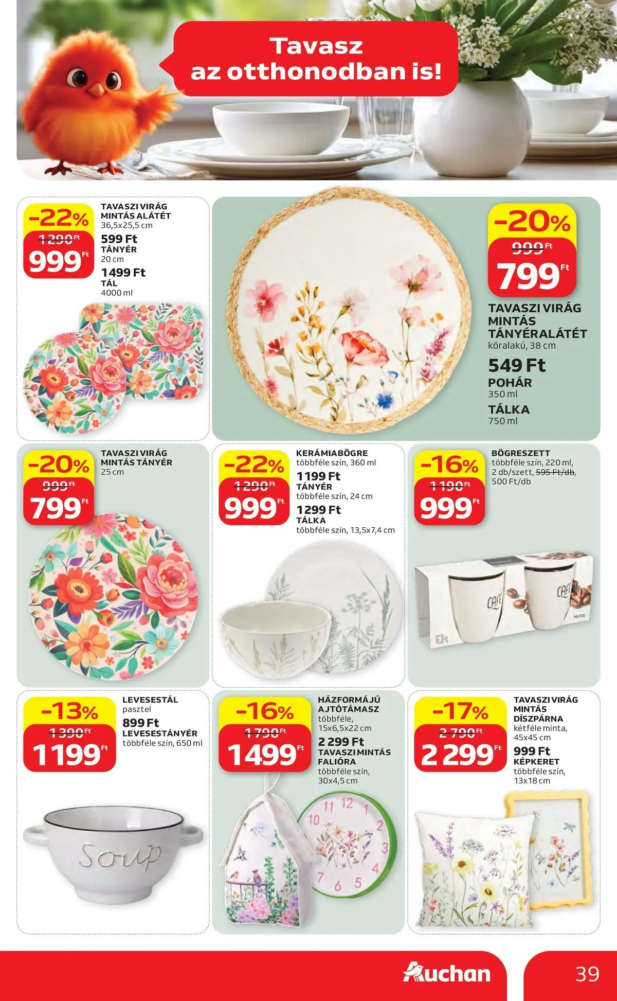 Auchan akciós újság Szolnok - 2026.04.16. -tól/töl > akció, lapozható szórólap 🛍️ | Oldal: 39 | Termékek: Falióra, Virag, Pohár, Díszpárna