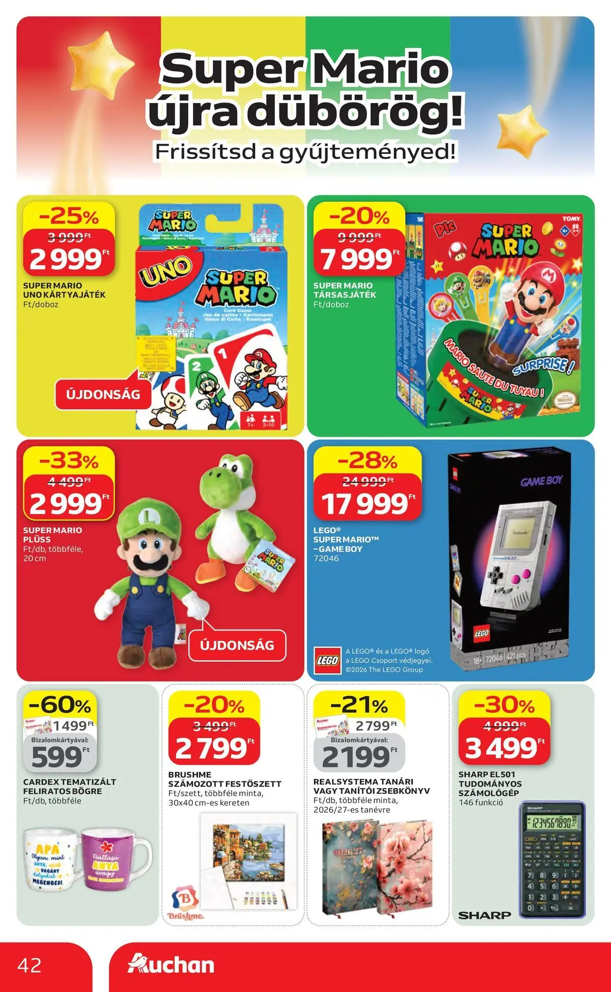 Auchan akciós újság Szolnok - 2026.04.16. -tól/töl > akció, lapozható szórólap 🛍️ | Oldal: 42 | Termékek: Számológép, Bögre, Plüss, Társasjáték