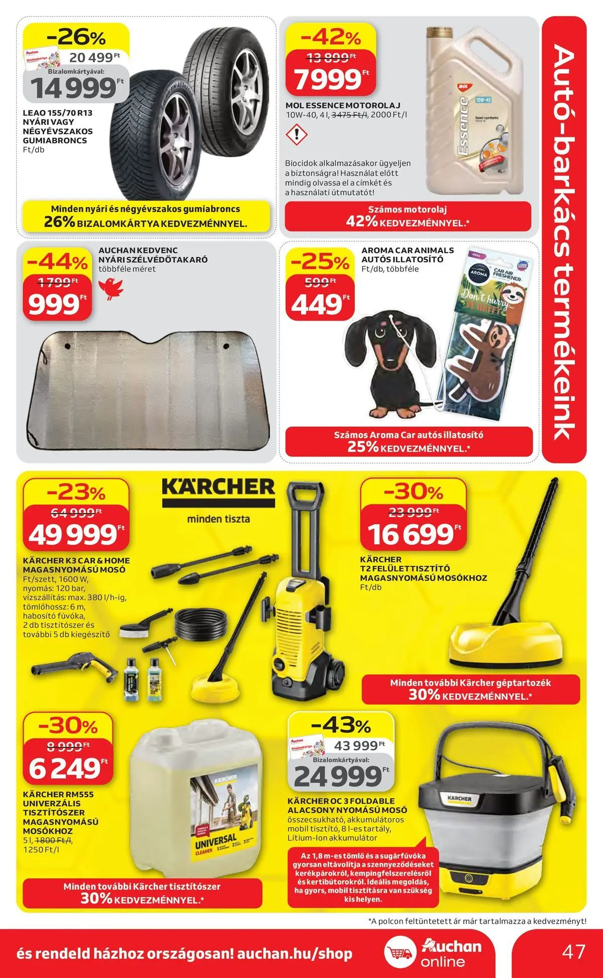Auchan akciós újság Szolnok - 2026.04.16. -tól/töl > akció, lapozható szórólap 🛍️ | Oldal: 47 | Termékek: Tömlő, Akkumulátor, Motorolaj, Magasnyomású mosó