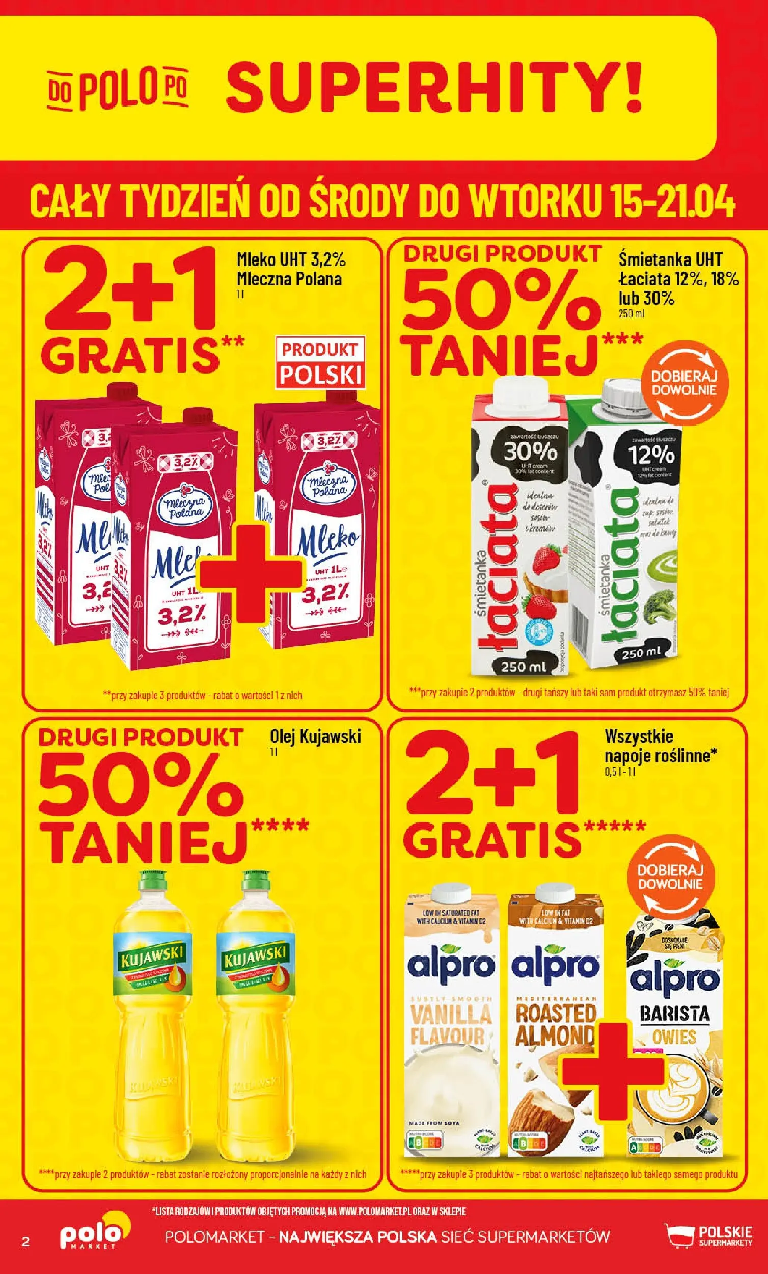 Nowa POLOmarket gazetka od jutra 15.04.2026 | Strona: 2 | Produkty: Alpro, Napoje, Olej kujawski, Olej