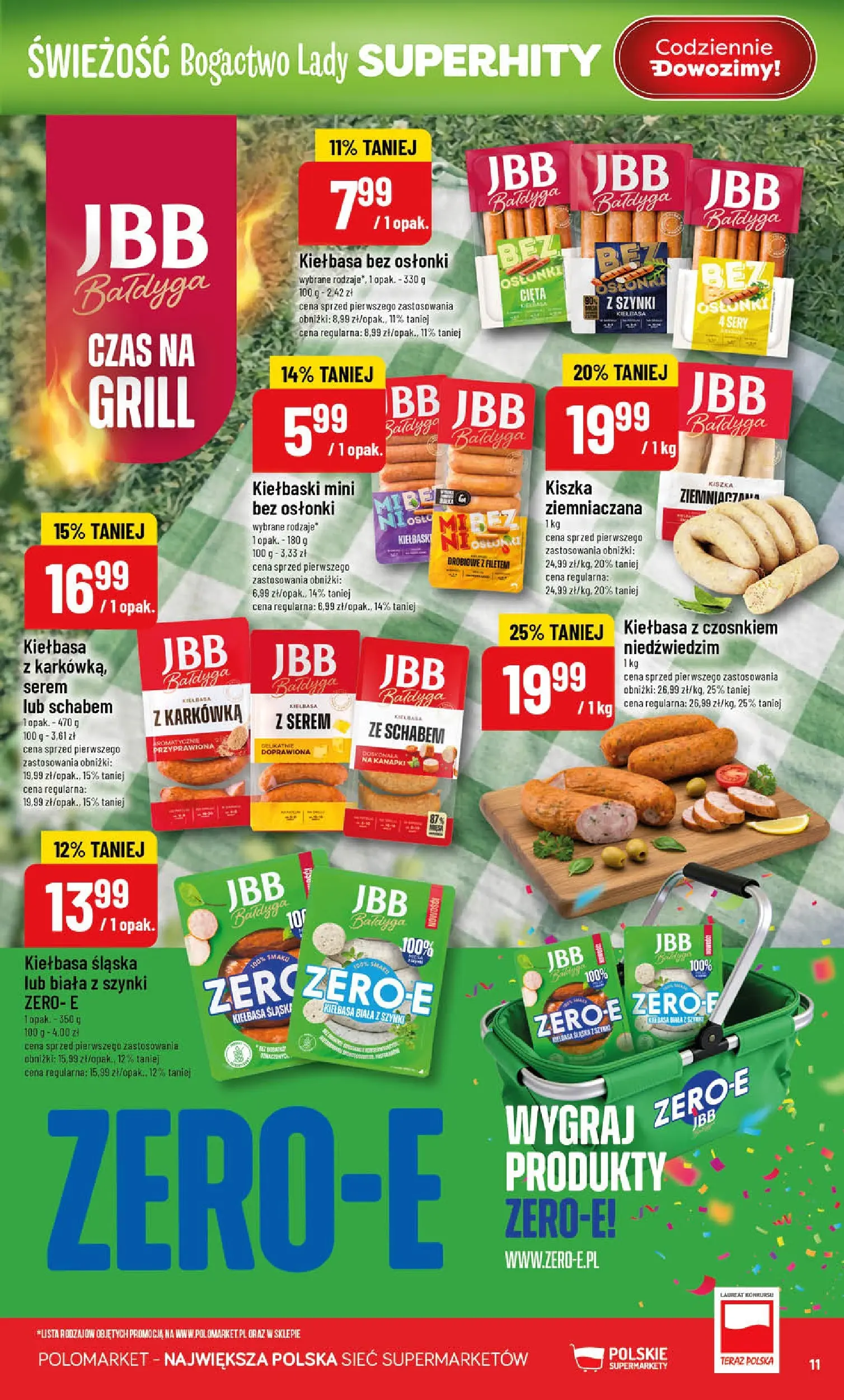 Nowa POLOmarket gazetka od jutra 15.04.2026 | Strona: 11 | Produkty: Kiełbasa, Karkówka, Kiełbaski, Sery