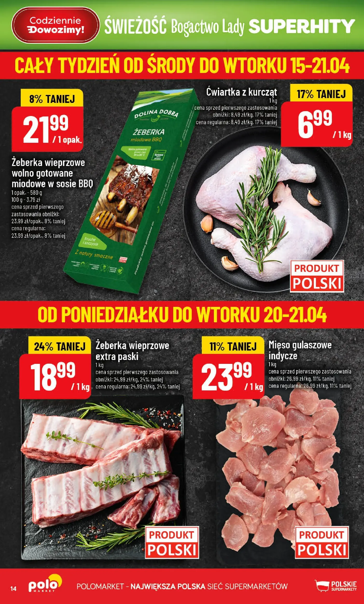 Nowa POLOmarket gazetka od jutra 15.04.2026 | Strona: 14 | Produkty: Mięso, Wolno gotowane