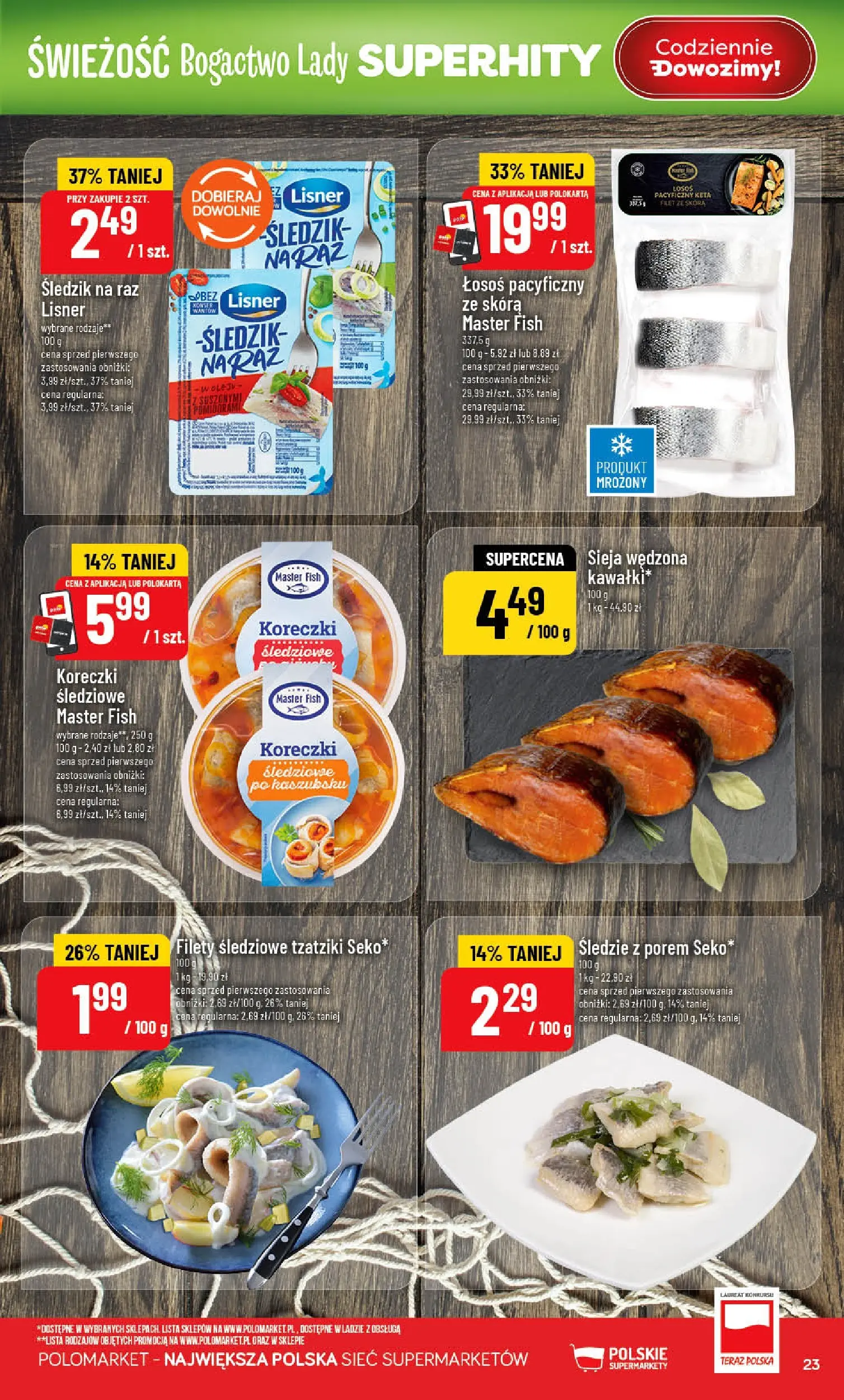 Nowa POLOmarket gazetka od jutra 15.04.2026 | Strona: 23 | Produkty: Tzatziki, Łosoś