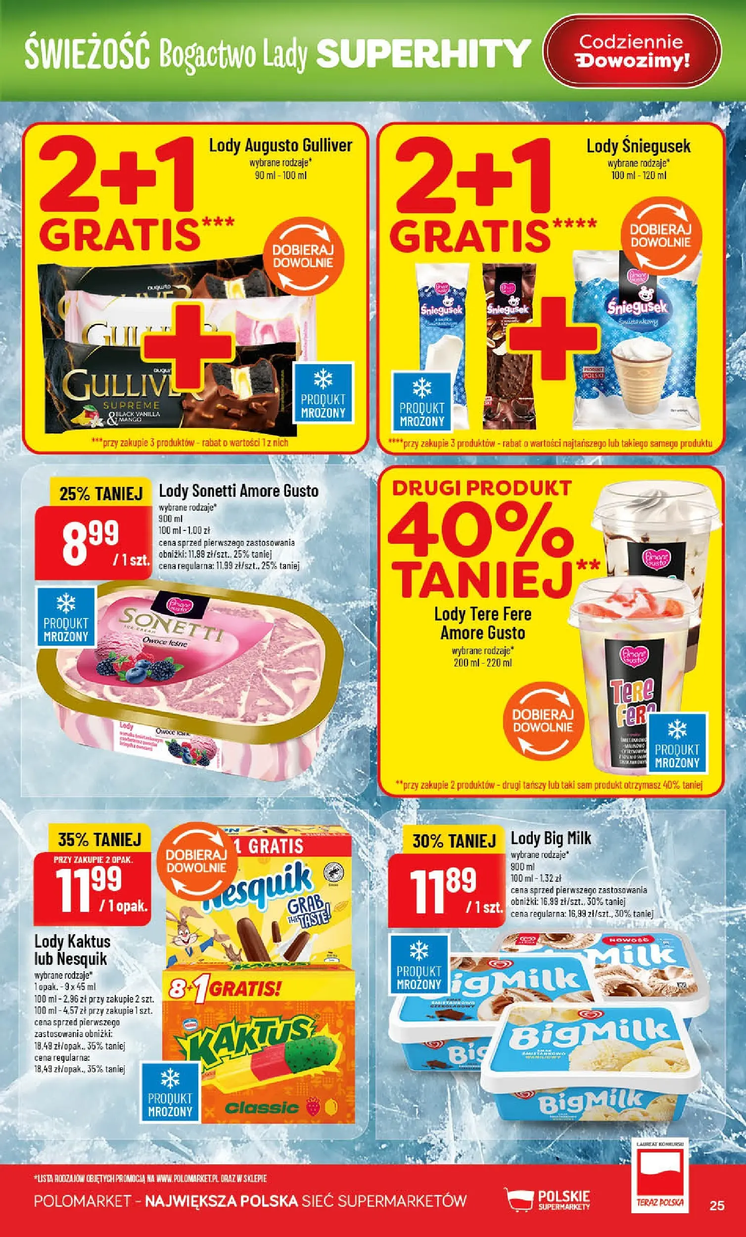 Nowa POLOmarket gazetka od jutra 15.04.2026 | Strona: 25 | Produkty: Big Milk, Lody Kaktus, Lody, Owoce