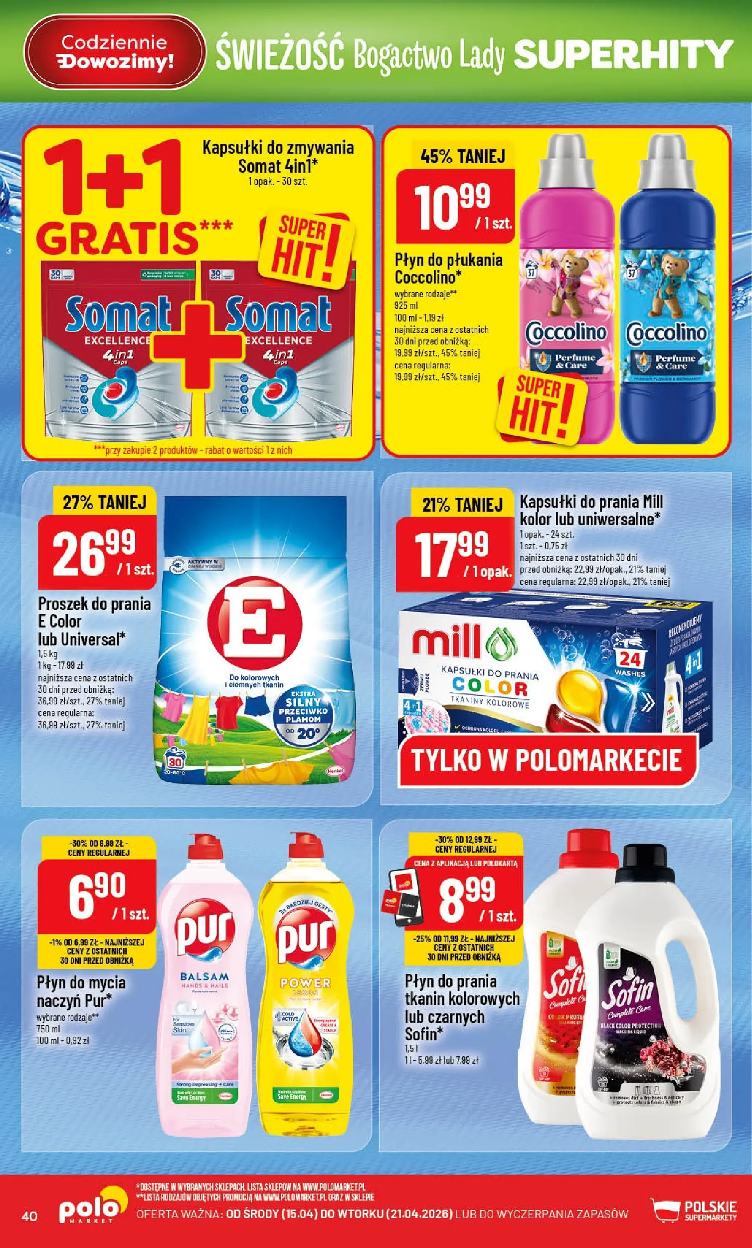 Nowa POLOmarket gazetka od jutra 15.04.2026 | Strona: 40 | Produkty: Kapsułki do prania mill, Coccolino, Kapsułki do prania, Proszek do prania