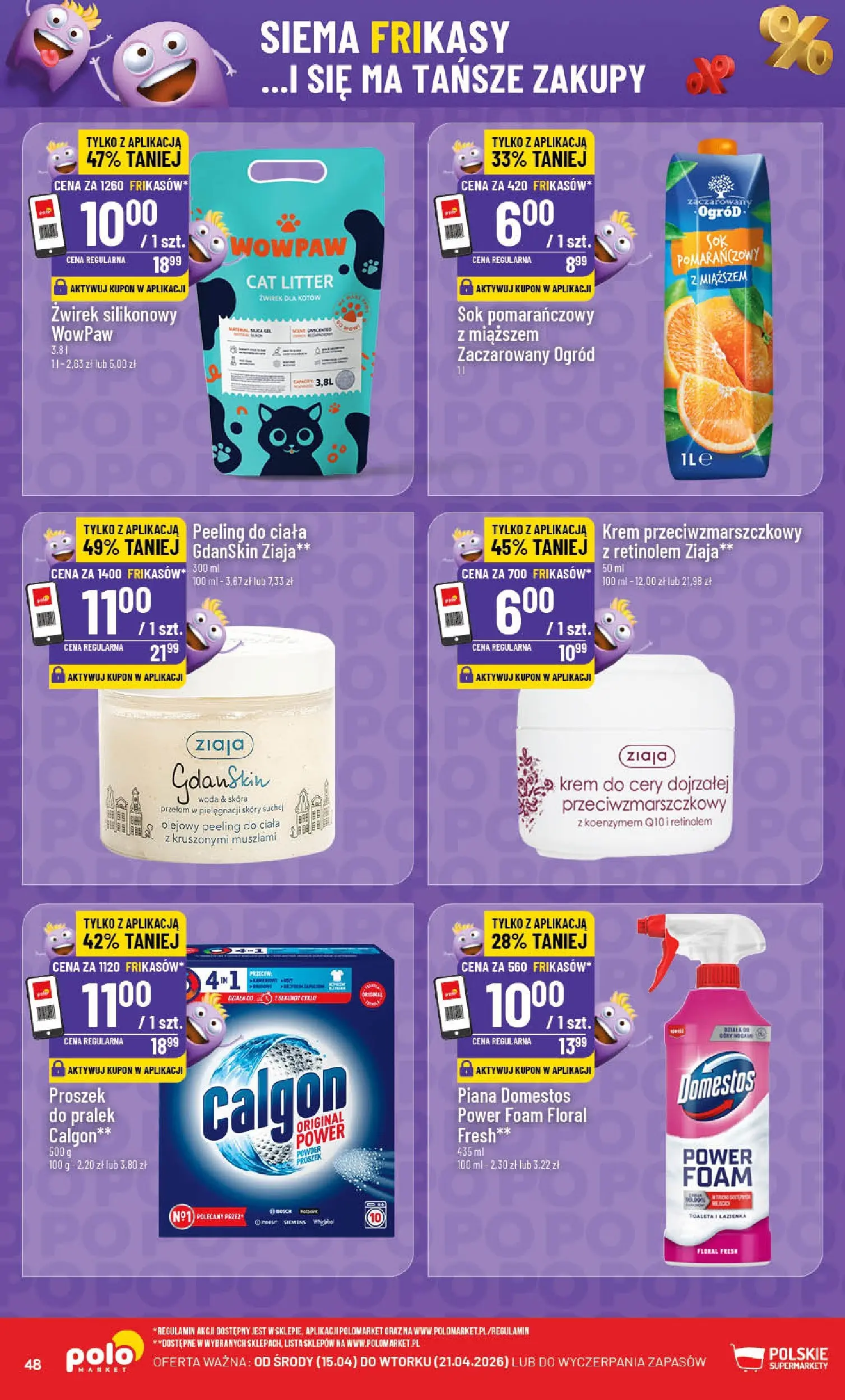 Nowa POLOmarket gazetka od jutra 15.04.2026 | Strona: 48 | Produkty: Calgon, Toaleta, Sok, Woda