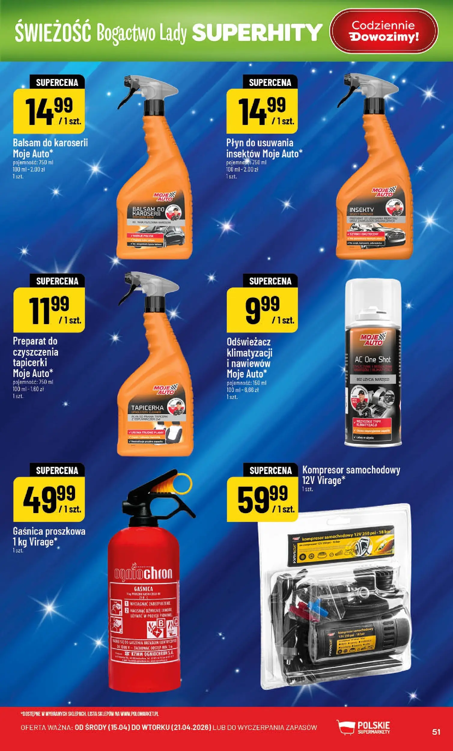 Nowa POLOmarket gazetka od jutra 15.04.2026 | Strona: 51 | Produkty: Odświeżacz, Gaśnica