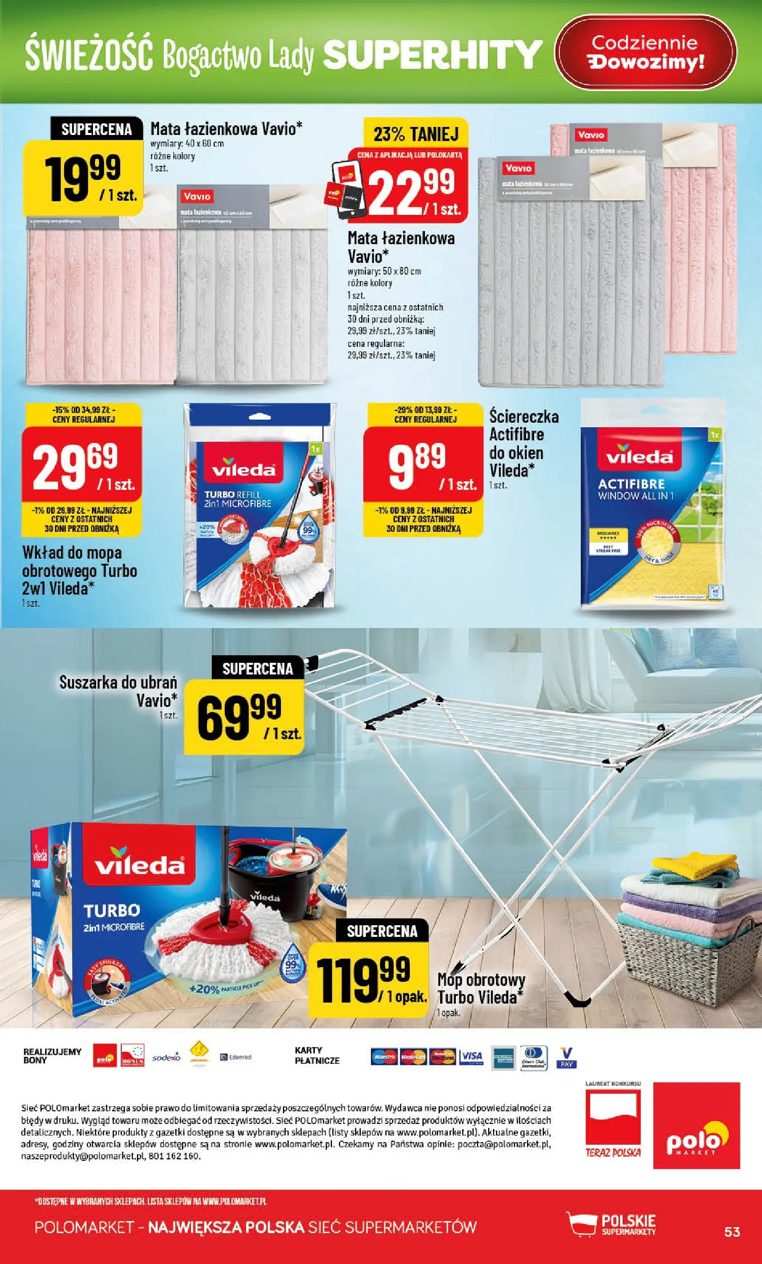 Nowa POLOmarket gazetka od jutra 15.04.2026 | Strona: 53 | Produkty: Suszarka, Mop obrotowy, Vileda, Mata łazienkowa