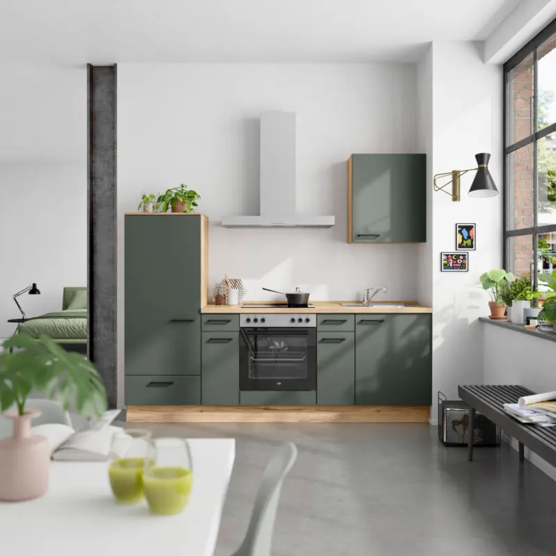 K&uuml;chenblock Easytouch m. Ger&auml;ten Dunkelgr&uuml;n