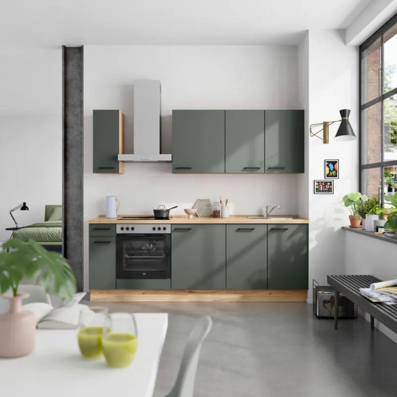 K&uuml;chenblock Easytouch m. Ger&auml;ten Dunkelgr&uuml;n