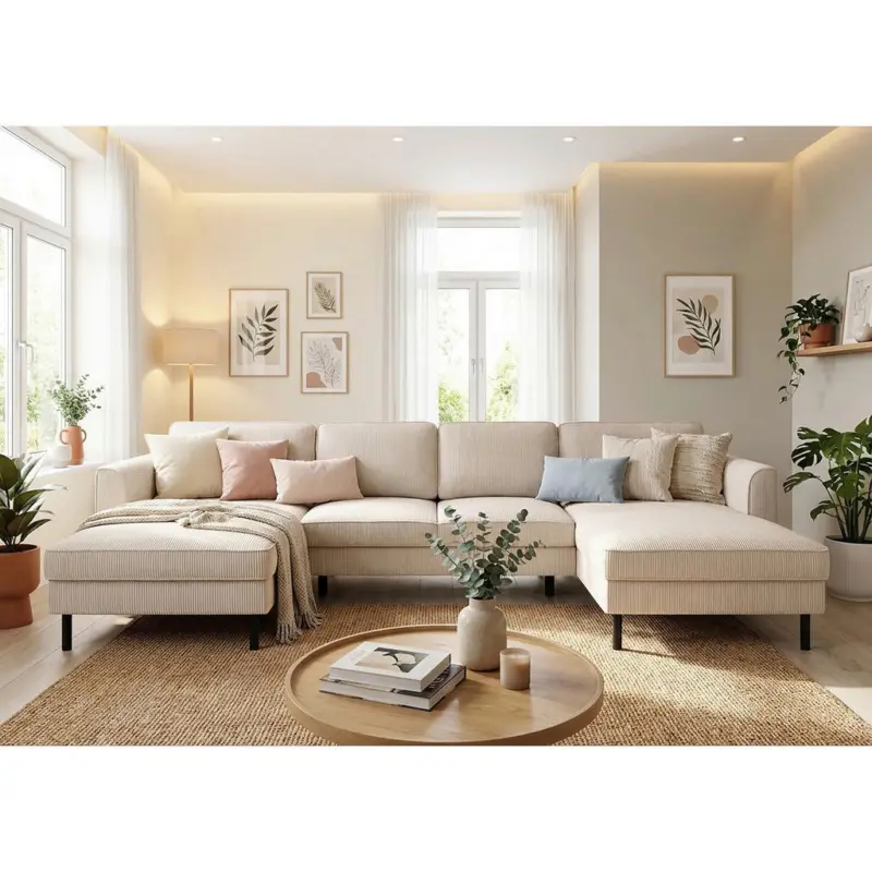 Wohnlandschaft in Cord Creme