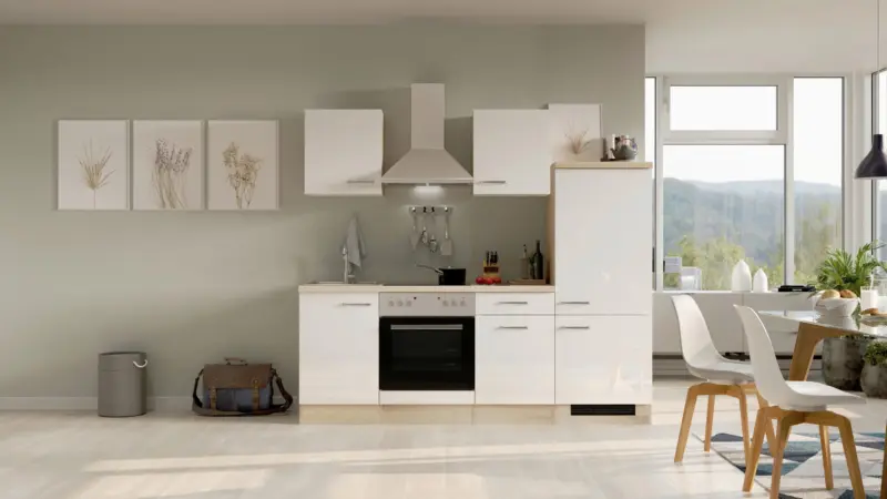 K&uuml;chenbloc Valero mit Ger&auml;ten Eiche/Wei&szlig; B: ca. 220 cm