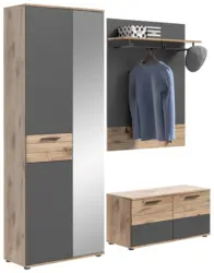 Garderobe Mason 3-teilig ca.175x200x38cm Grau