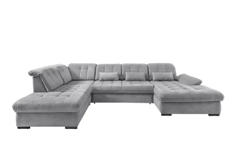 Wohnlandschaft Rigatti Silber Chenille mit Bettkasten